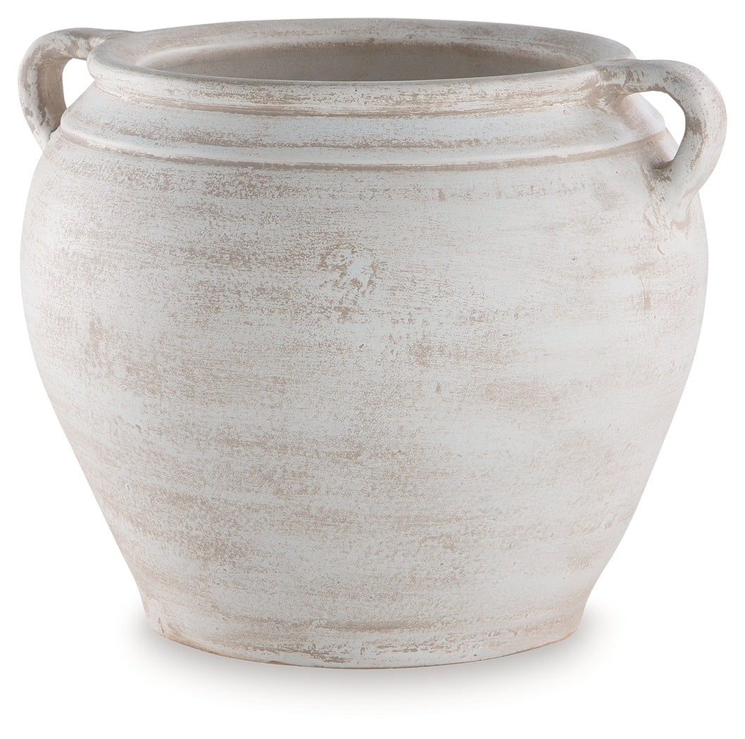 Meadie Distressed White Vase- Viva Furn