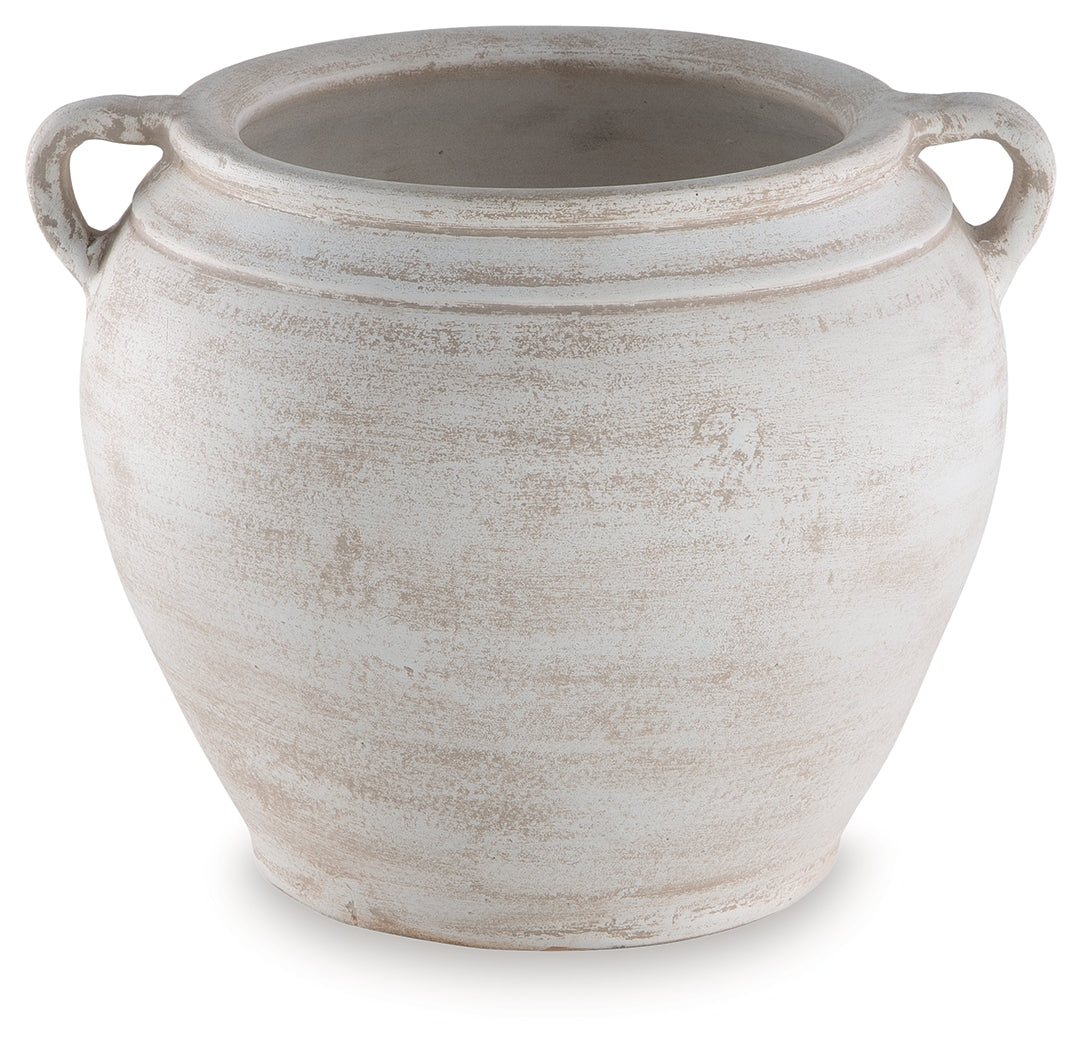 Meadie Distressed White Vase- Viva Furn