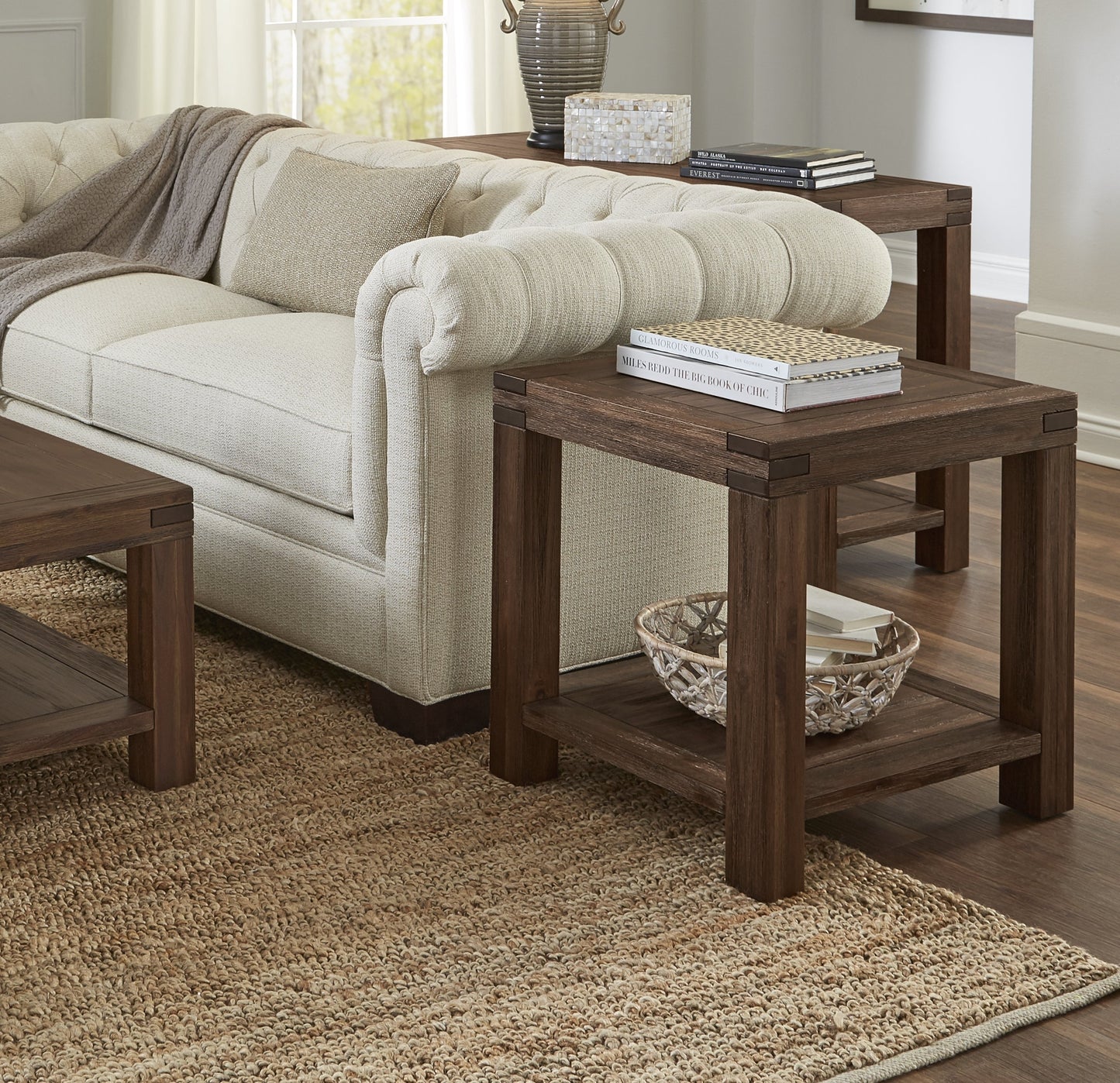 Meadow Solid Wood Rectangular Side Table in Brick Brown - Ornate Home