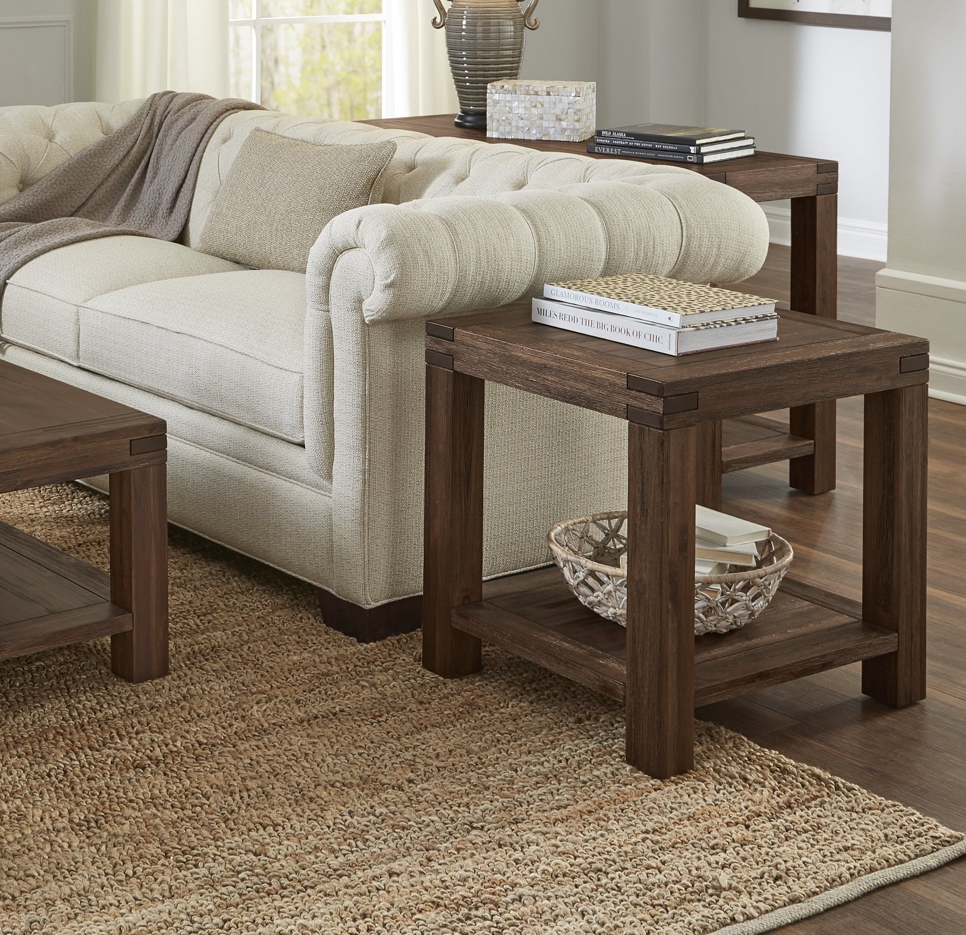 Meadow Solid Wood Rectangular Side Table in Brick Brown - Ornate Home