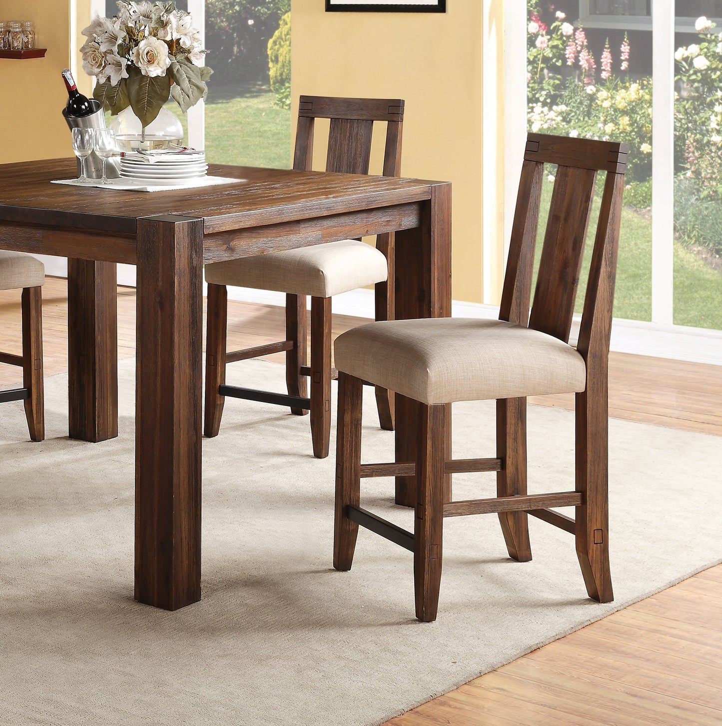 Meadow Solid Wood Upholstered Kitchen Counter Stool in Brick Brown (Set of 2) - Ornate Home