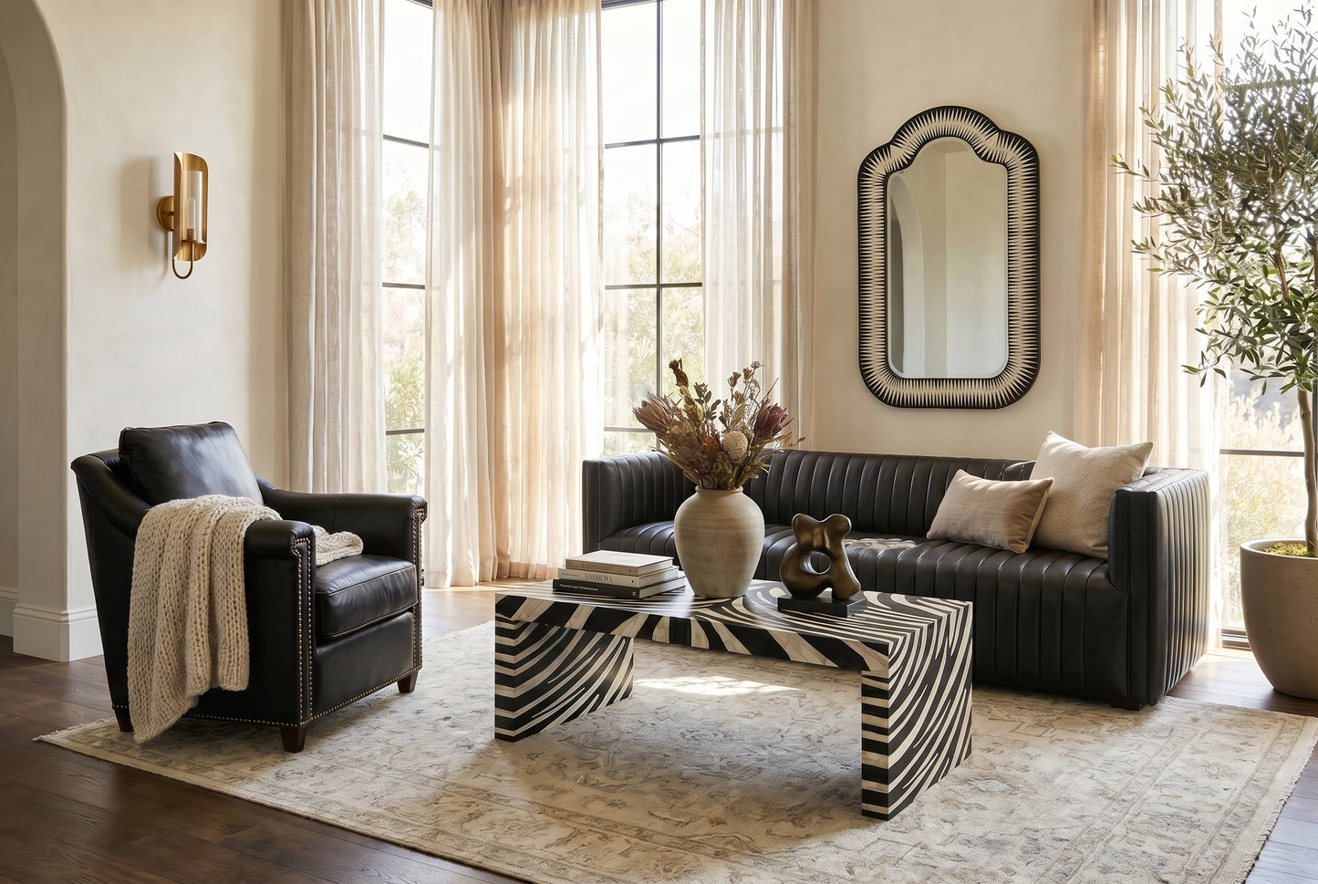 Meridian Brown Bone Inlay Mirror - Ornate Home