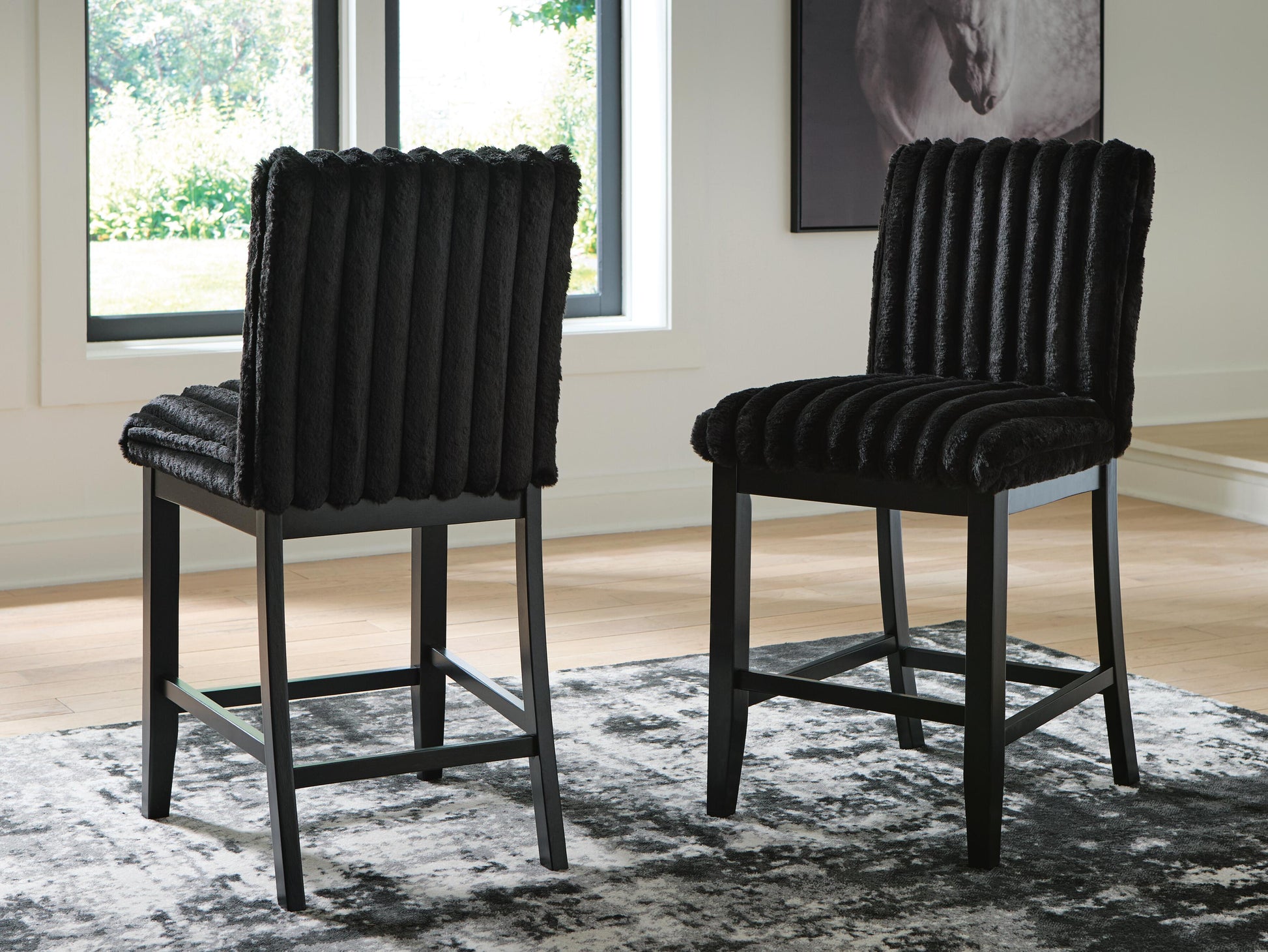 Mervannie Black Counter Height Barstool (Set of 2)- Viva Furn