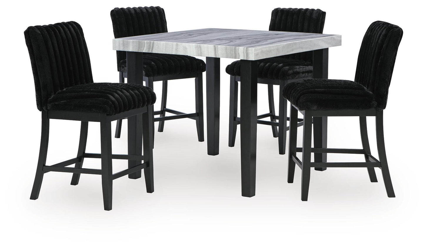 Mervannie Black/Gray Counter Height Dining Table and 4 Barstools- Viva Furn