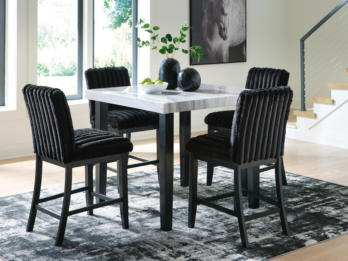 Mervannie Black/Gray Counter Height Dining Table and 4 Barstools- Viva Furn