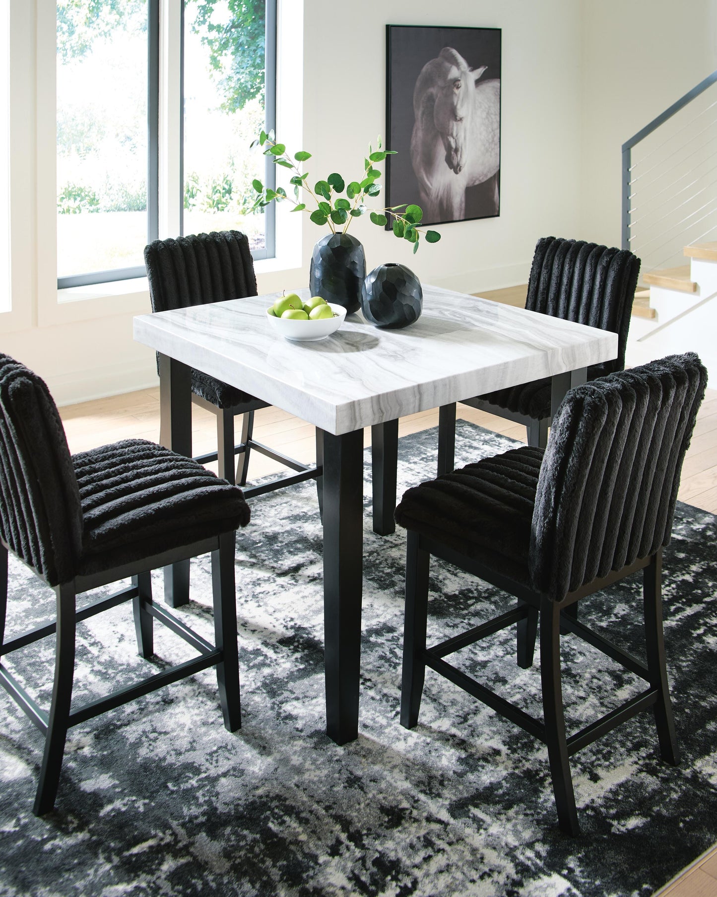Mervannie Black/Gray Counter Height Dining Table and 4 Barstools- Viva Furn