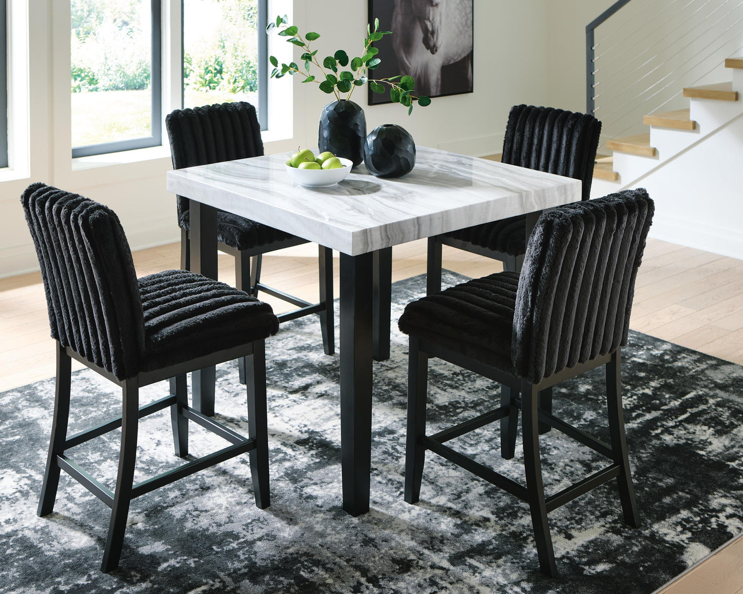 Mervannie Black/Gray Counter Height Dining Table and 4 Barstools- Viva Furn