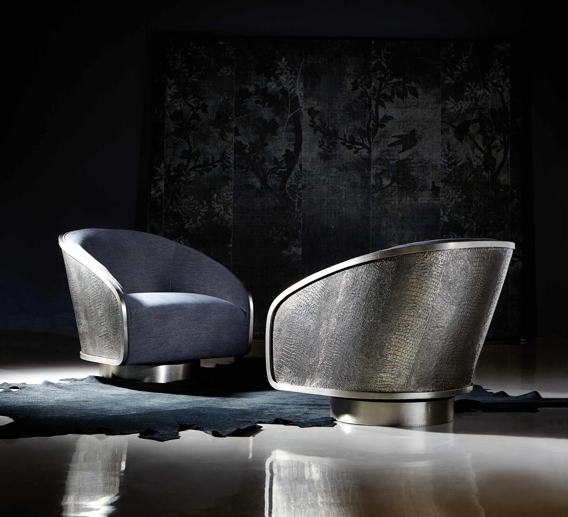 Miles German Silver/Grey Fabric Swivel Chair - Ornate Home