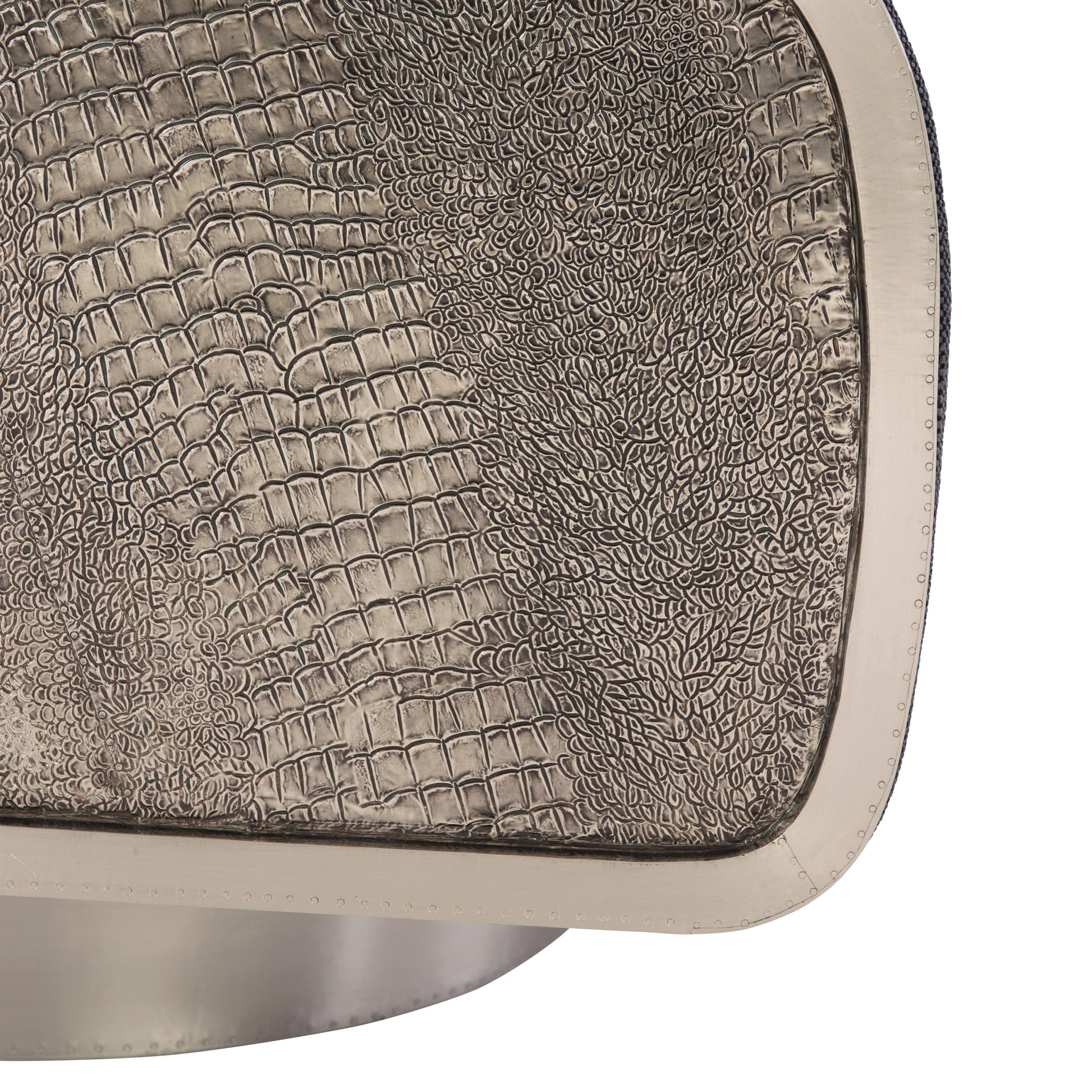 Miles German Silver/White/Cream Leather Swivel Chair - Ornate Home
