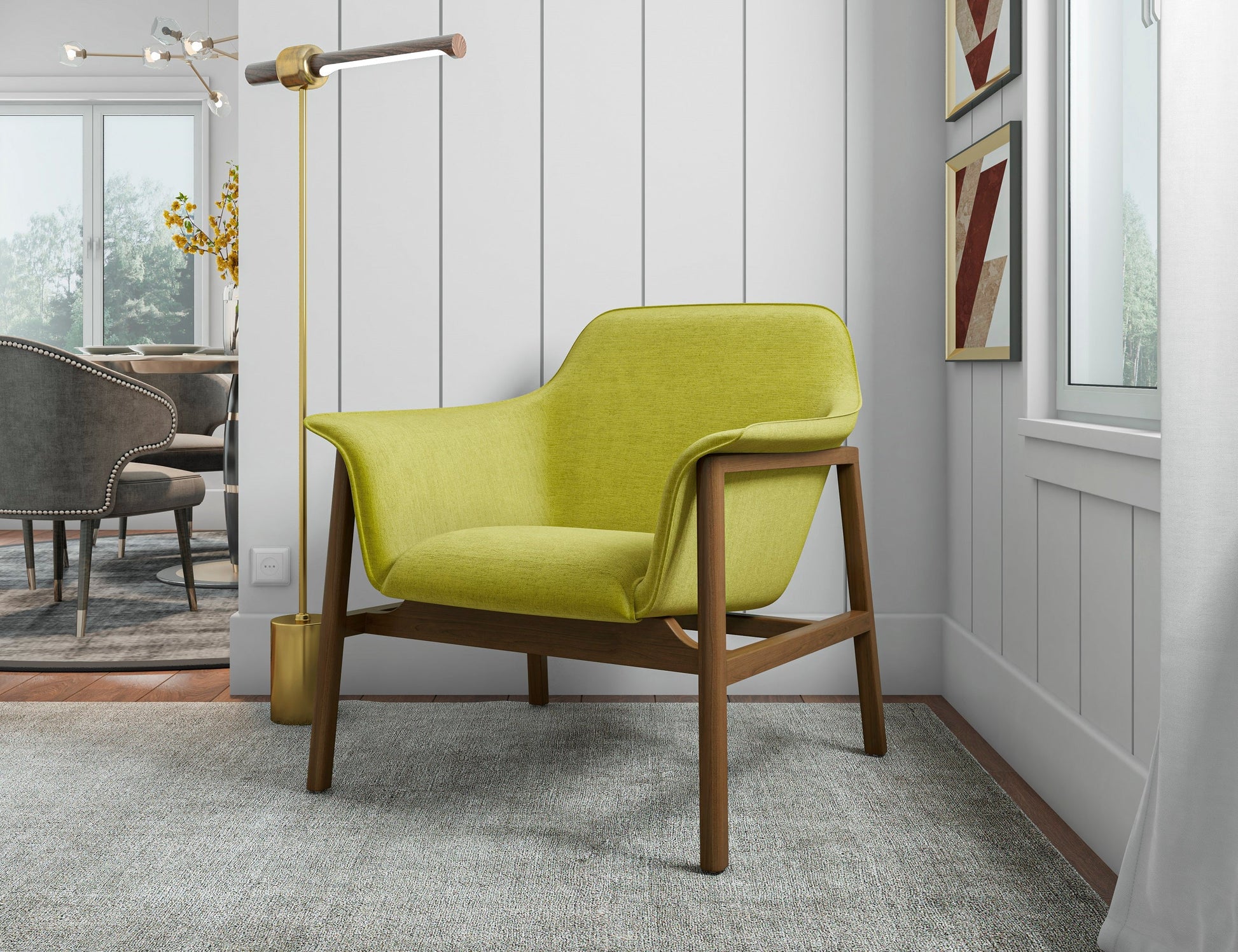Miller Accent Chair in Green and Walnut - Ornate Home