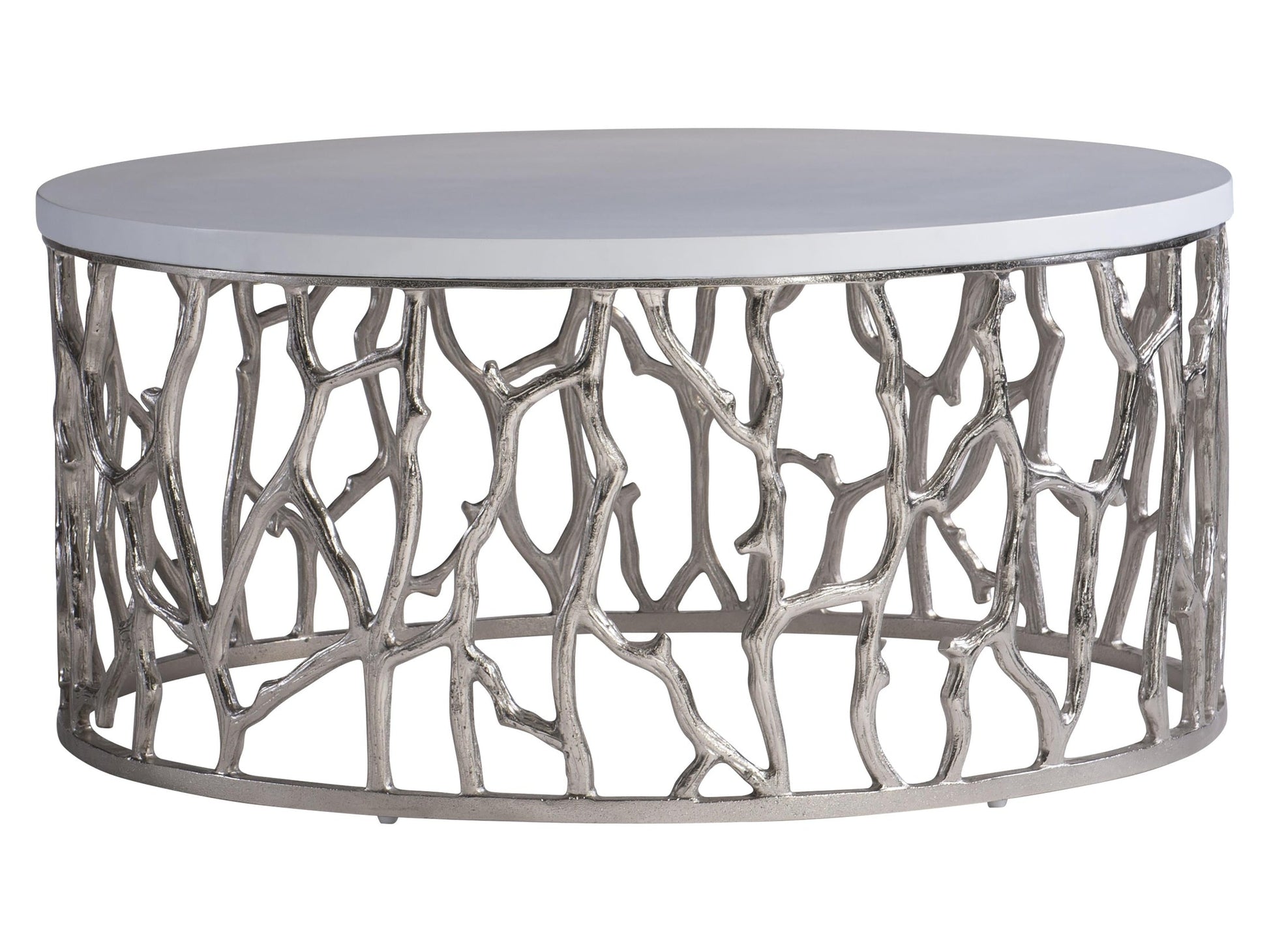 Milos Bone/Shiny Nickel Outdoor Cocktail Table - Ornate Home