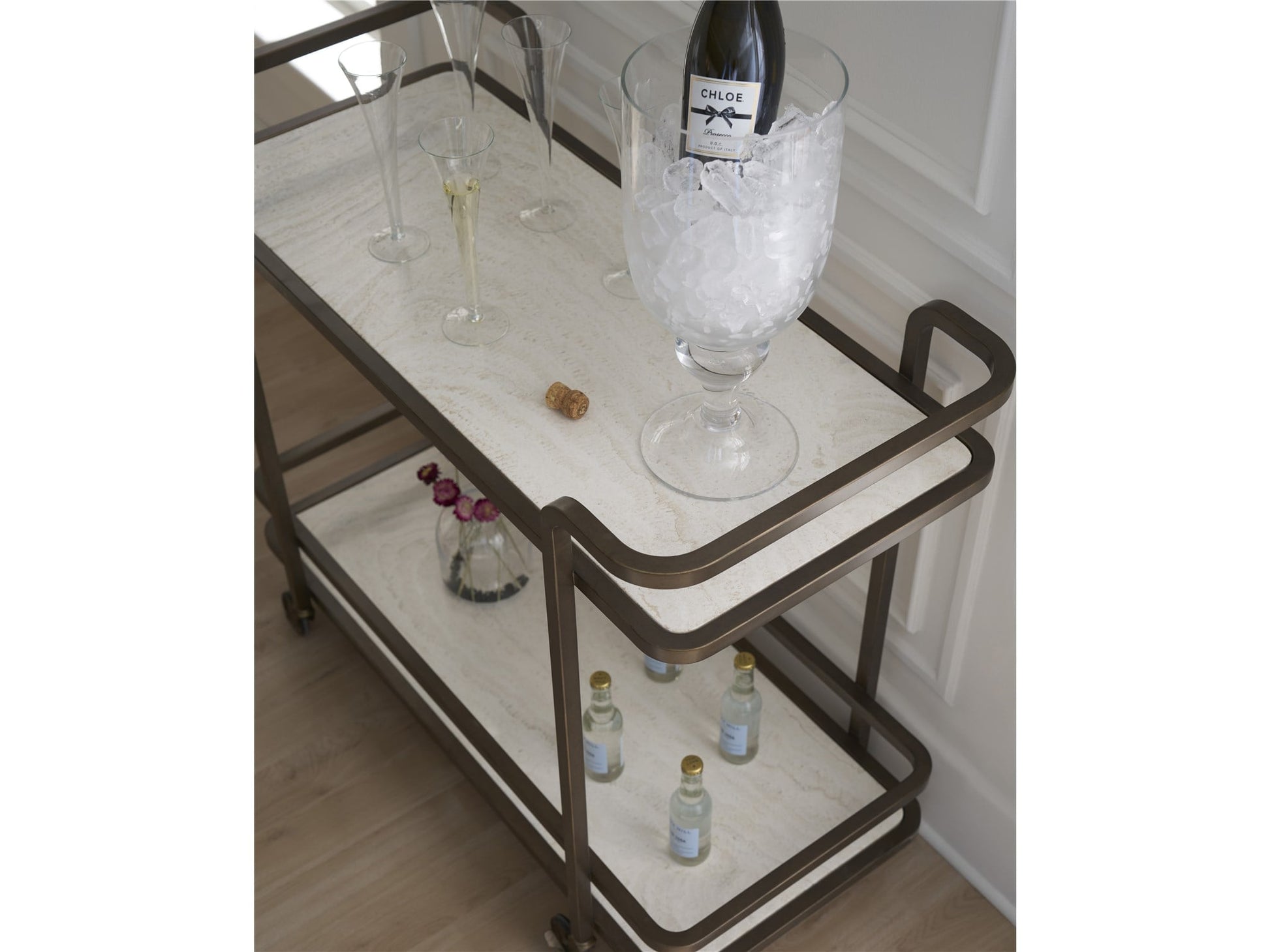 Modern Aged Gold Bar Cart - Ornate Home