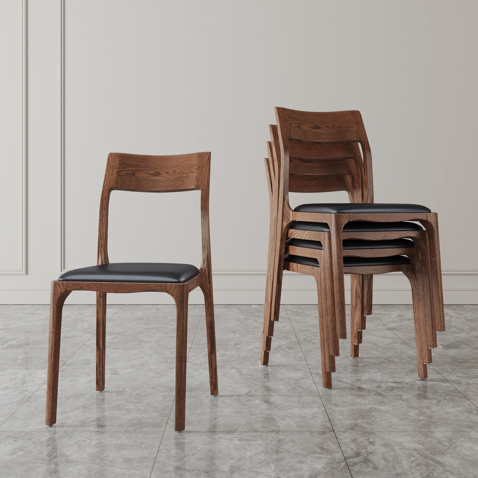 Moderno Stackable Dining Chair in Walnut and Black (Set of 2) - Ornate Home