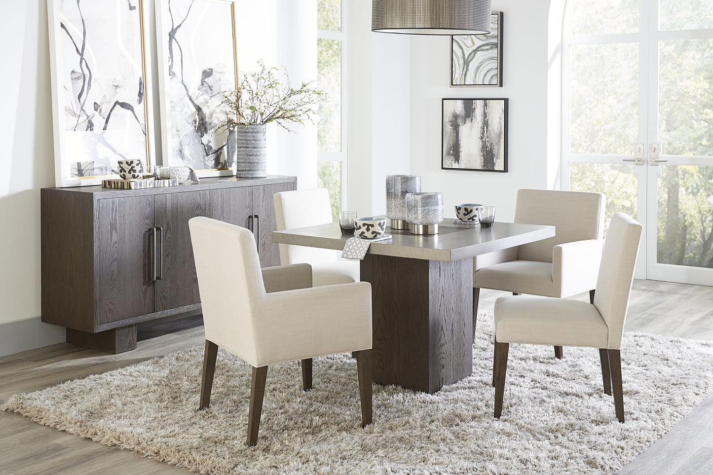 Modesto Upholstered Arm Chair in Abalone Linen and French Roast (Set of 2) - Ornate Home