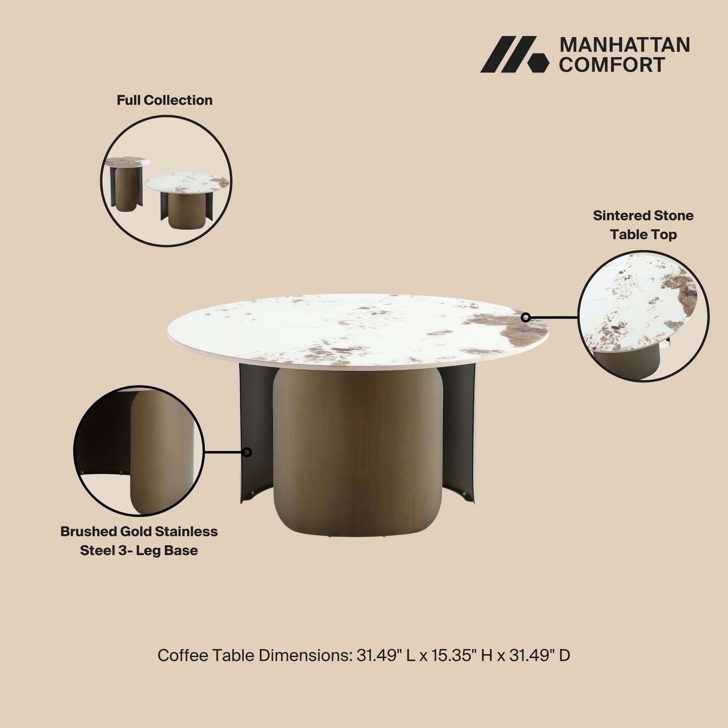 Monica Coffee Table in Gold - Ornate Home