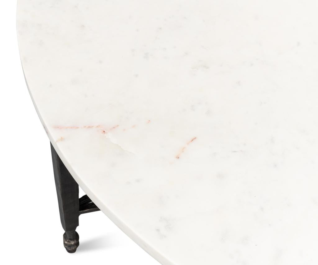 Mykos White Marble/Black Round Coffee Table - Ornate Home