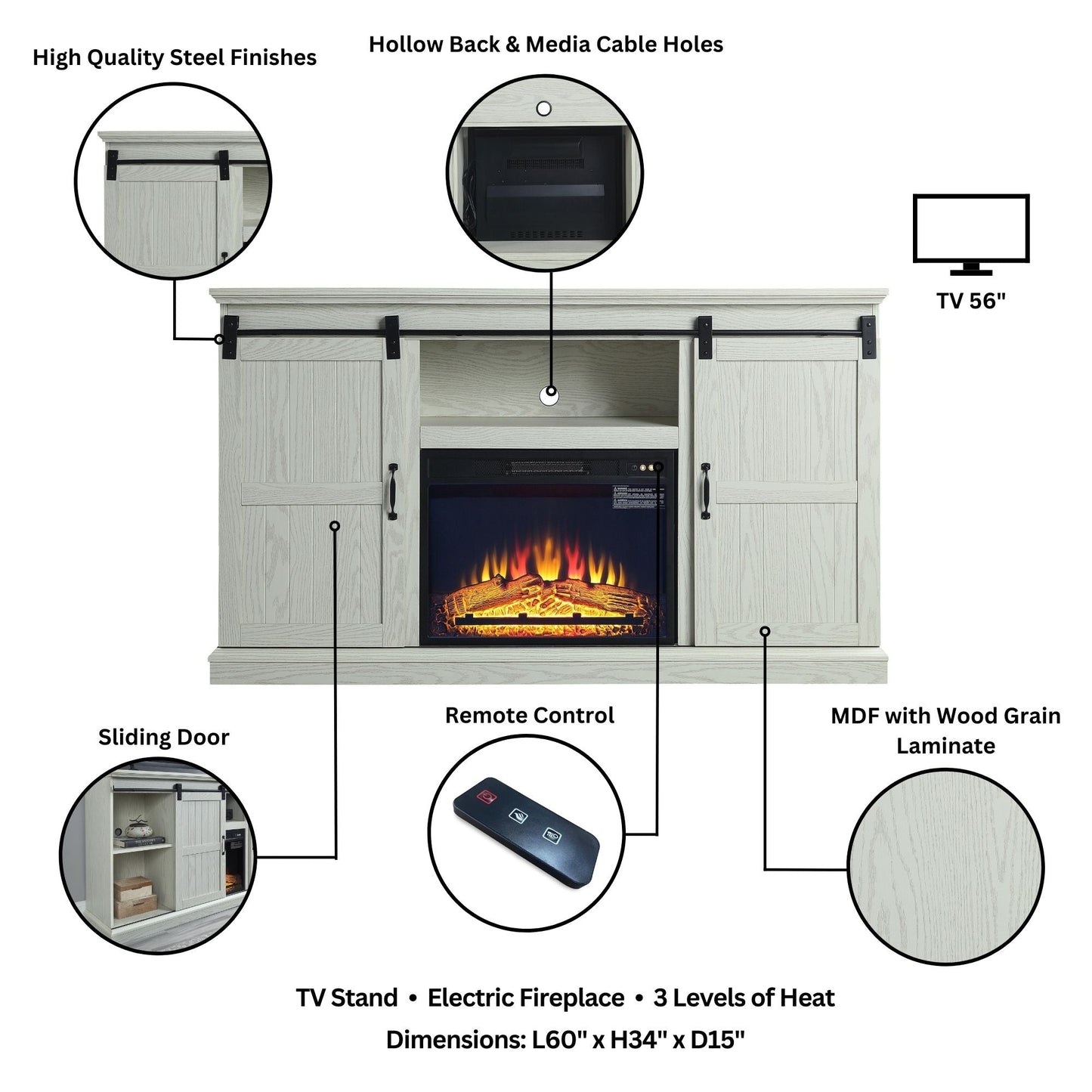 Myrtle Fireplace in Cream Oak - Ornate Home