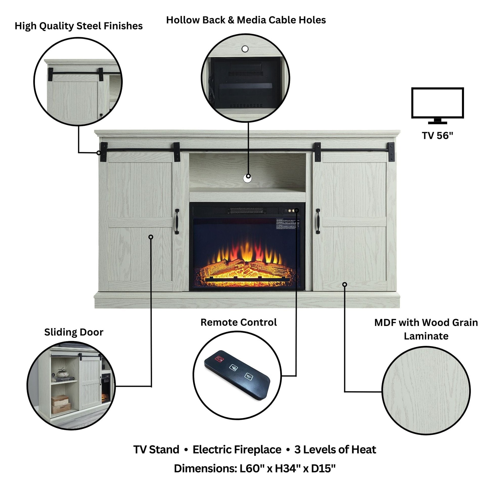 Myrtle Fireplace in Cream Oak - Ornate Home