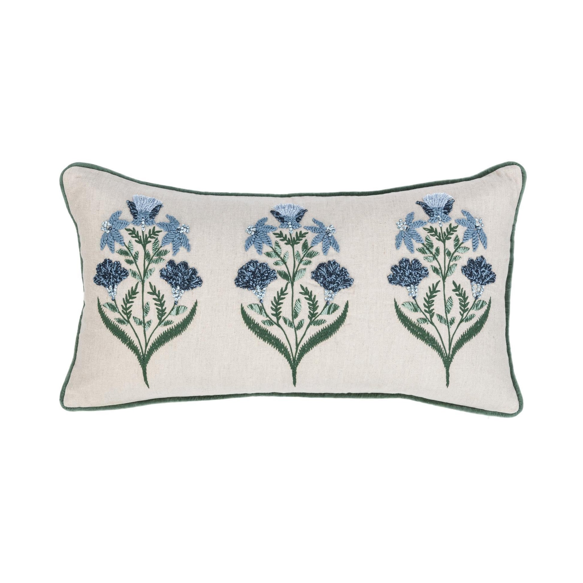 NV Belcourt Floral Natural/Blue 14x26 Throw Pillow (Set of 2) - Ornate Home