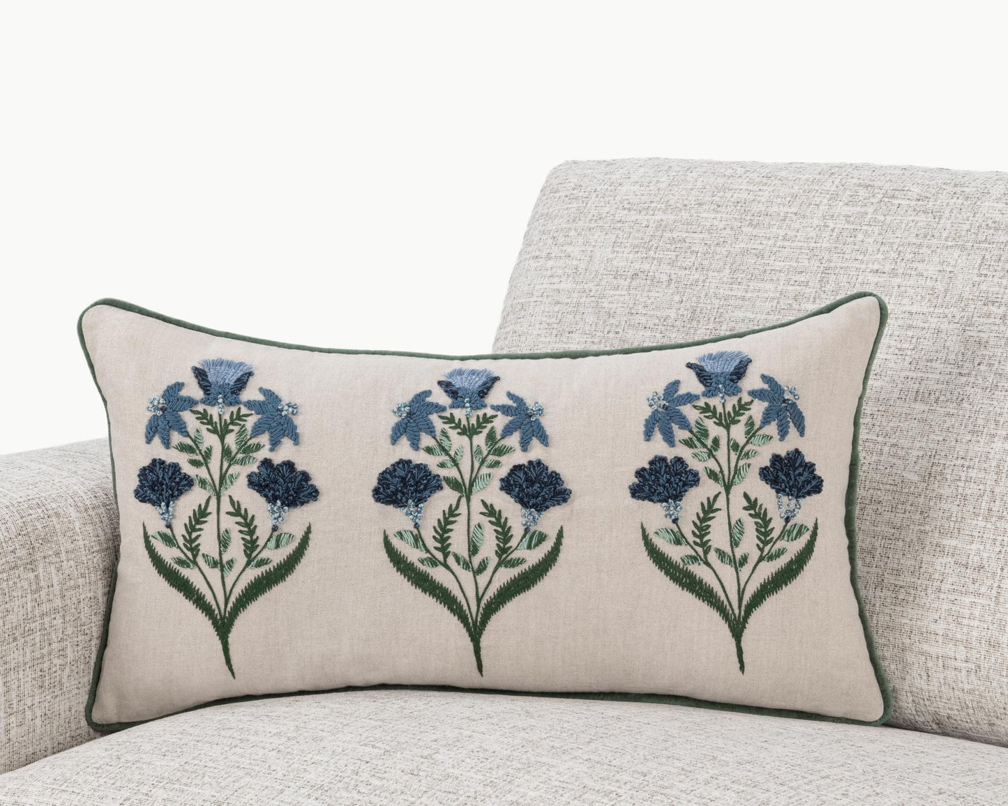 NV Belcourt Floral Natural/Blue 14x26 Throw Pillow (Set of 2) - Ornate Home
