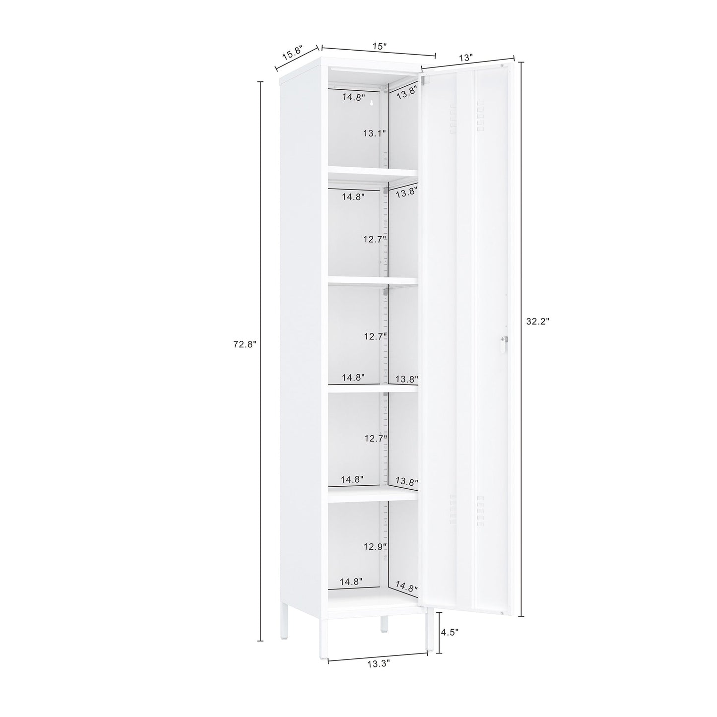 Naomi 15" Single Locker Storage Cabinet in White - Ornate Home