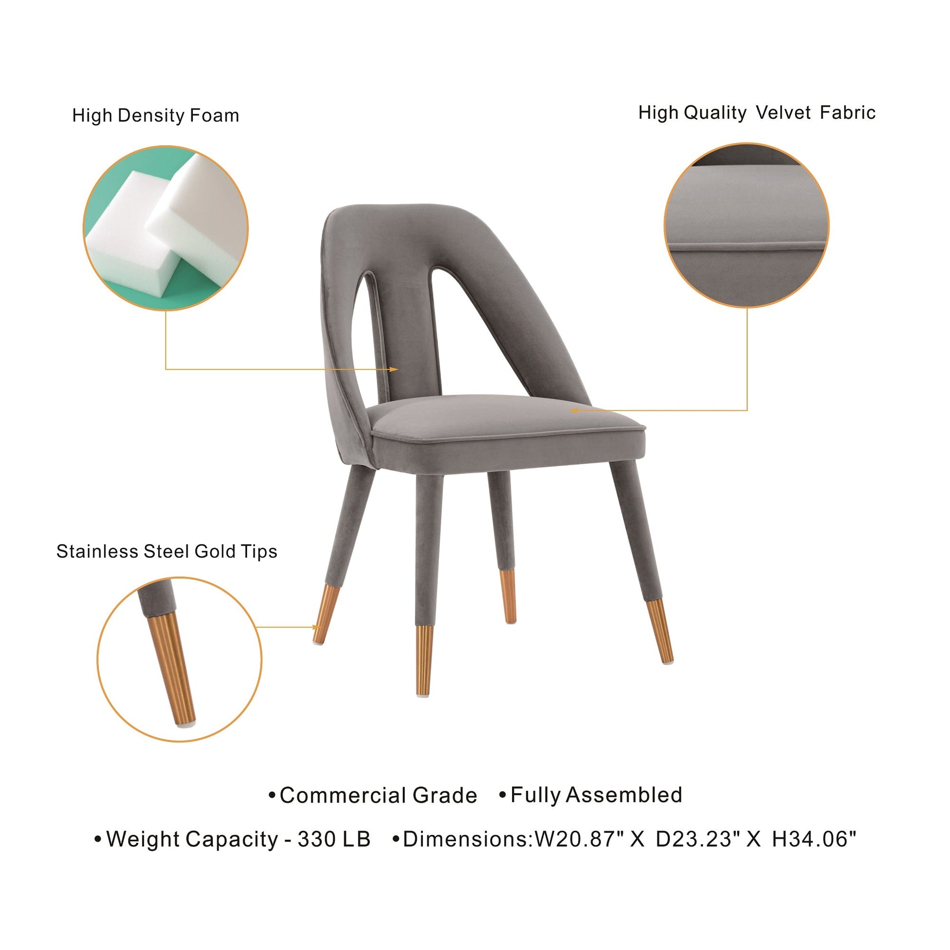 Neda Dining Chair in Grey - Ornate Home