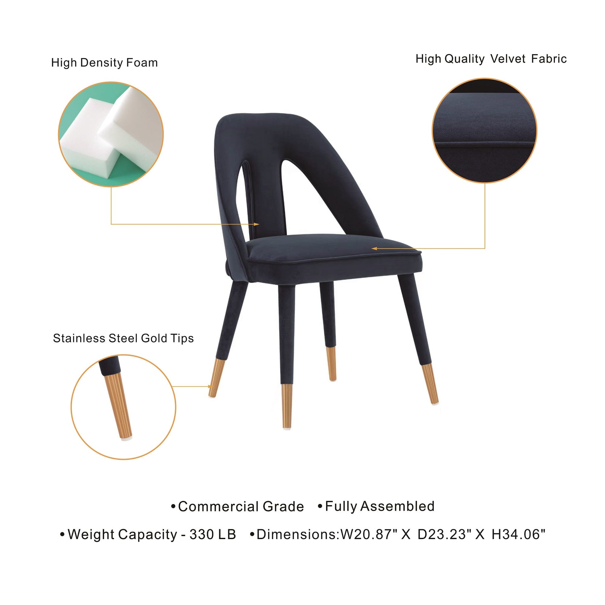 Neda Dining Chair in Midnight Blue - Ornate Home