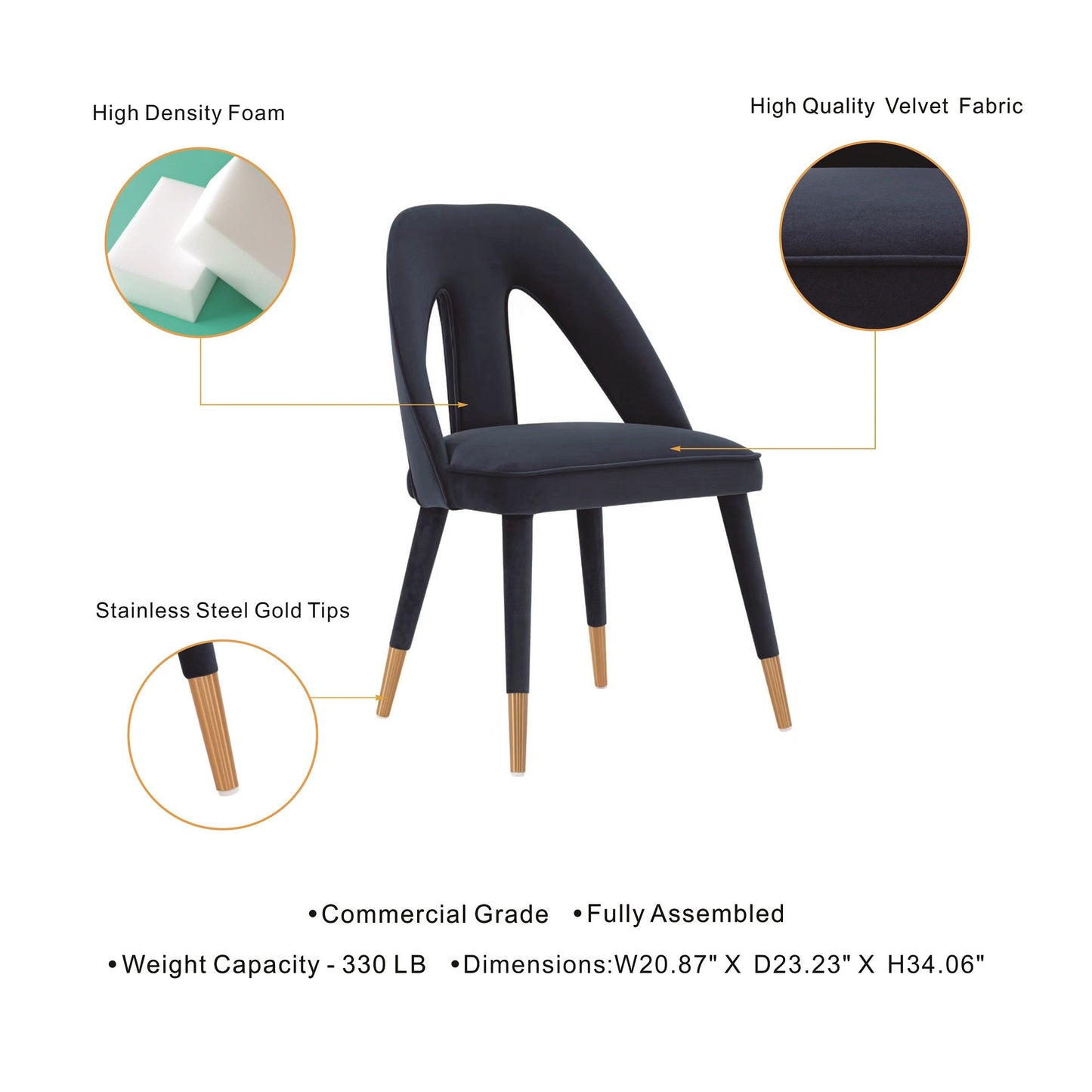 Neda Dining Chair in Midnight Blue (set of 2) - Ornate Home