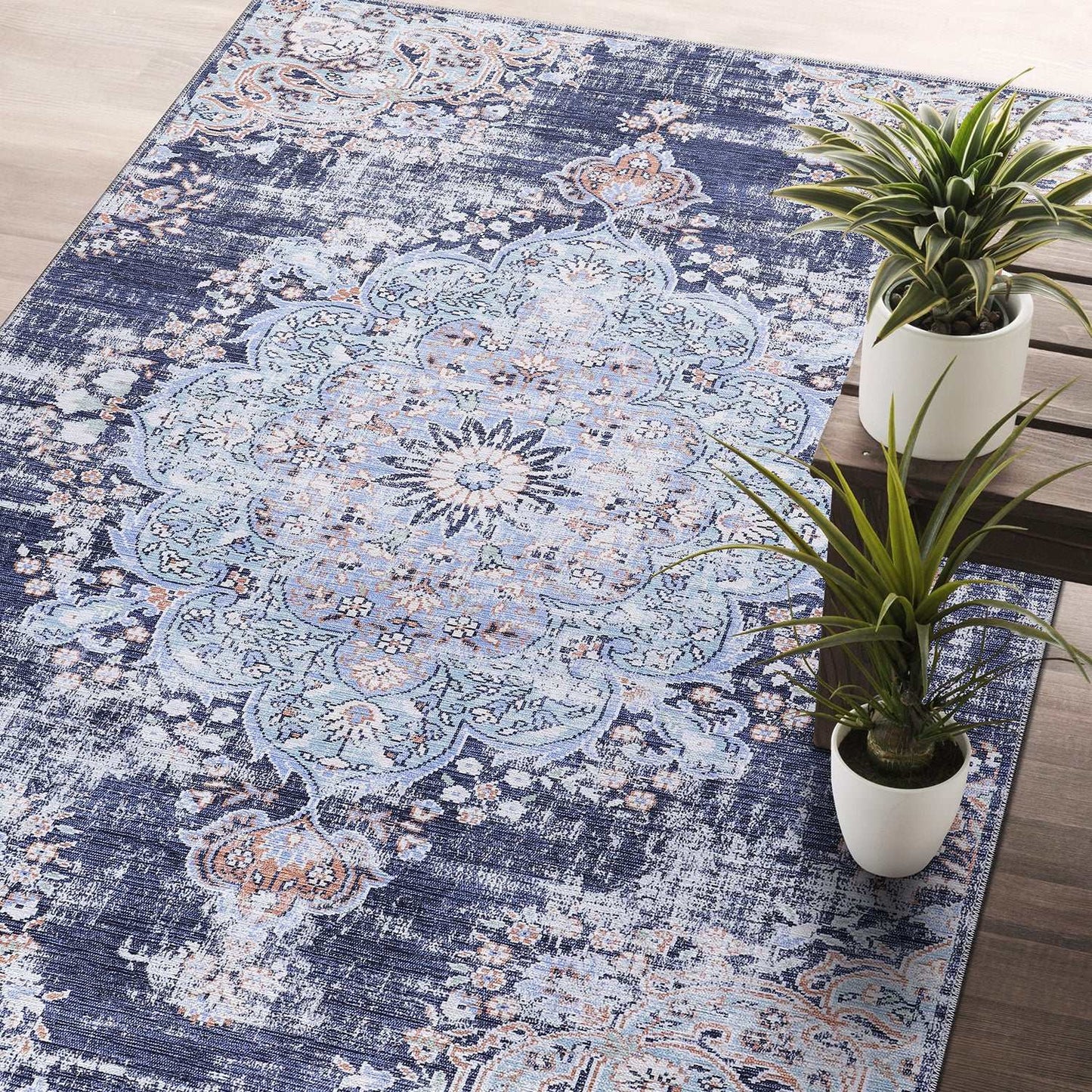 Rain Blue Modern Bohemian NonSlip Indoor Area Rugs - Ornate Home