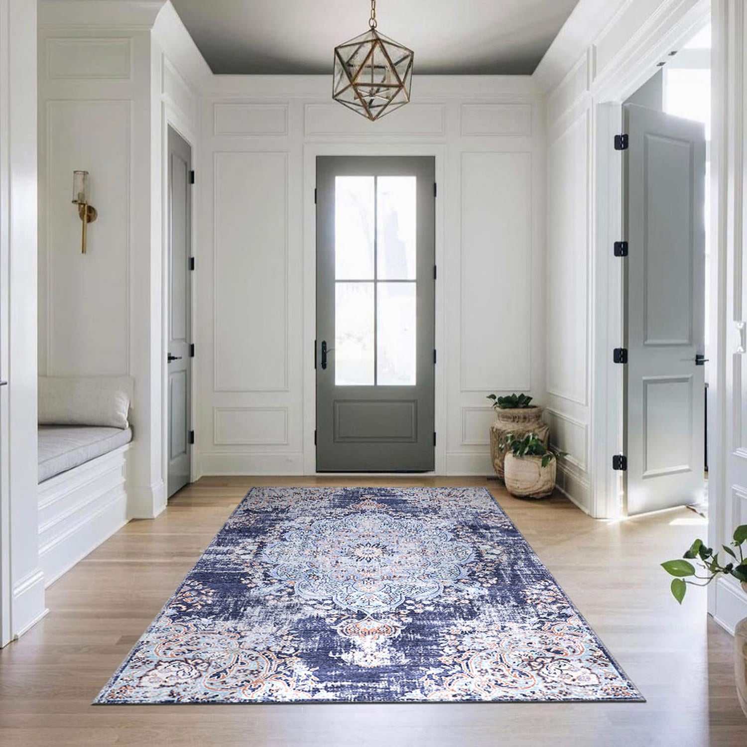 Rain Blue Modern Bohemian NonSlip Indoor Area Rugs - Ornate Home