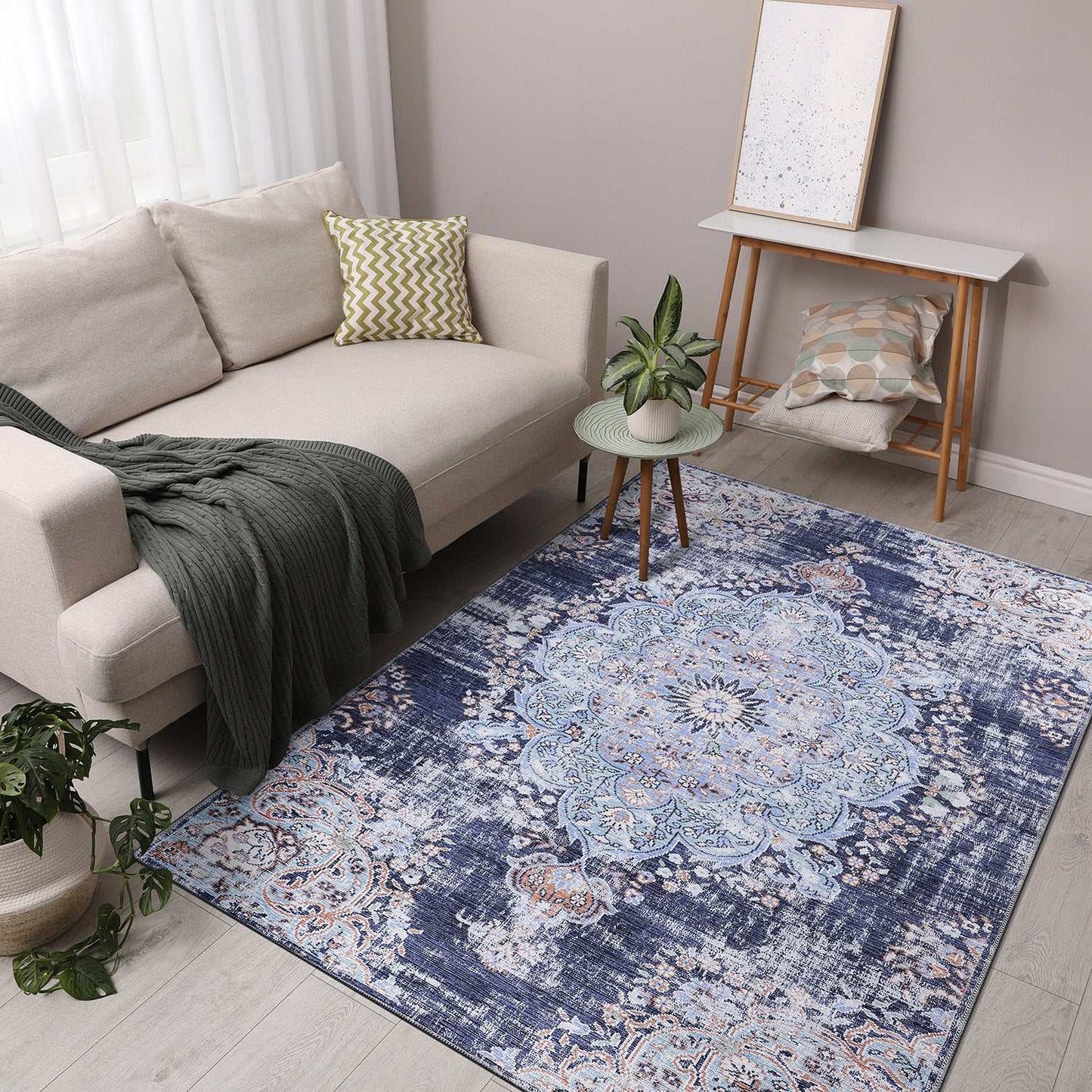 Rain Blue Modern Bohemian NonSlip Indoor Area Rugs - Ornate Home