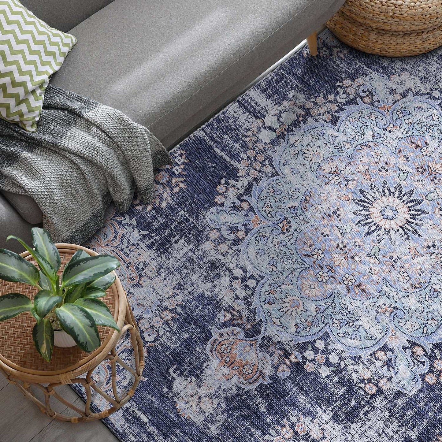 Rain Blue Modern Bohemian NonSlip Indoor Area Rugs - Ornate Home