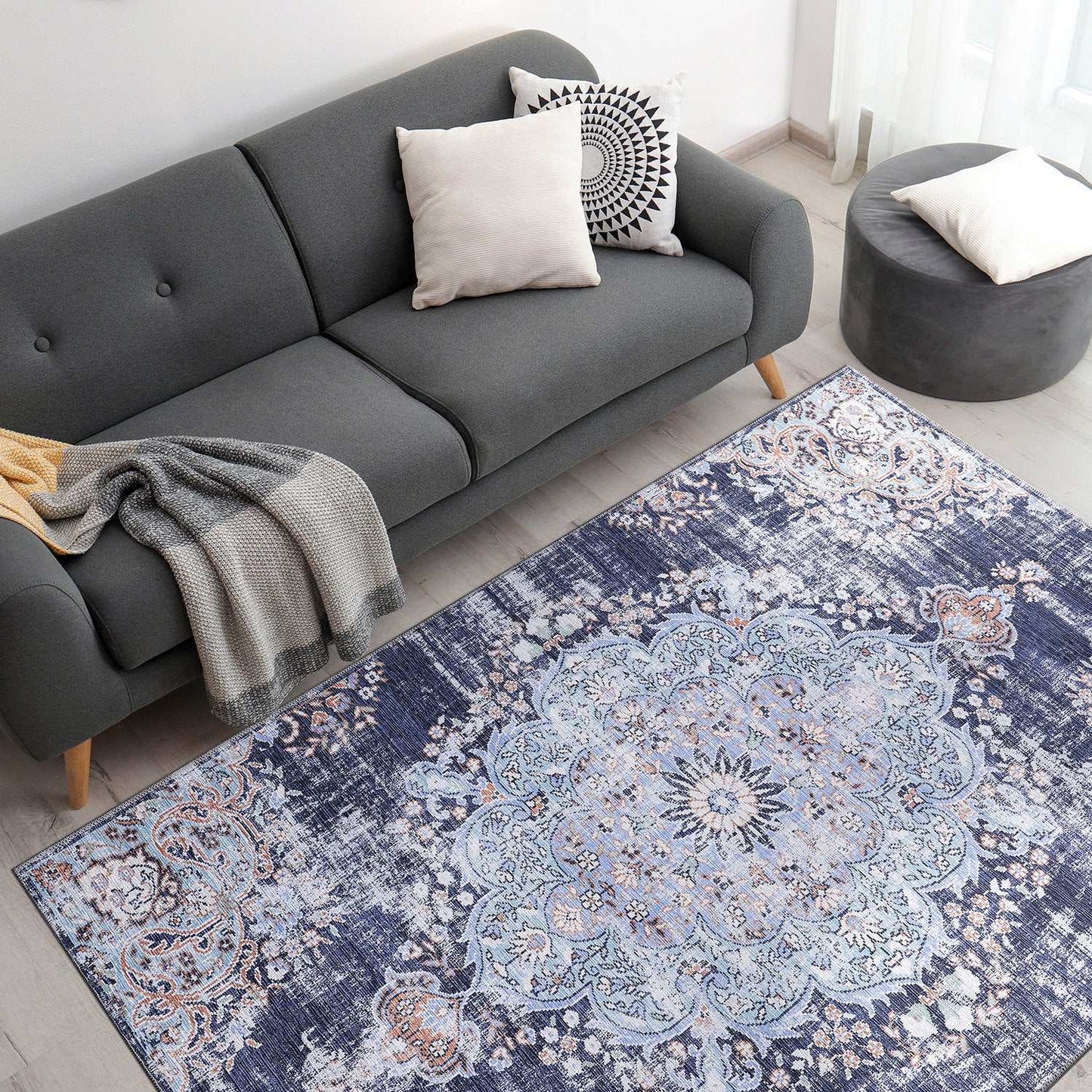 Rain Blue Modern Bohemian NonSlip Indoor Area Rugs - Ornate Home