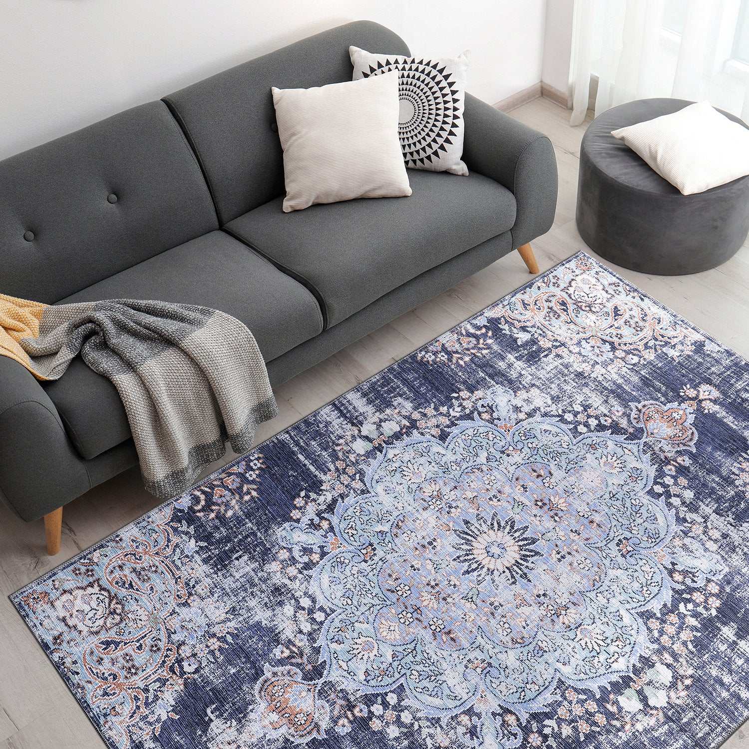 Rain Blue Modern Bohemian NonSlip Indoor Area Rugs - Ornate Home