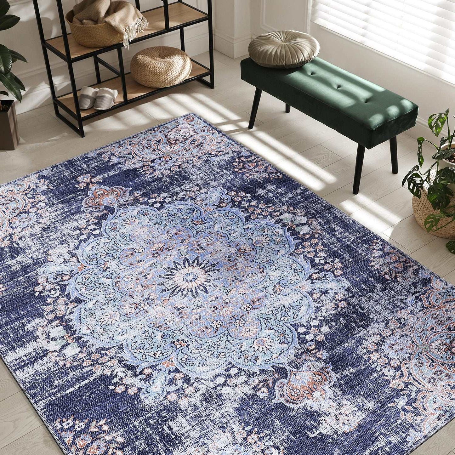 Rain Blue Modern Bohemian NonSlip Indoor Area Rugs - Ornate Home