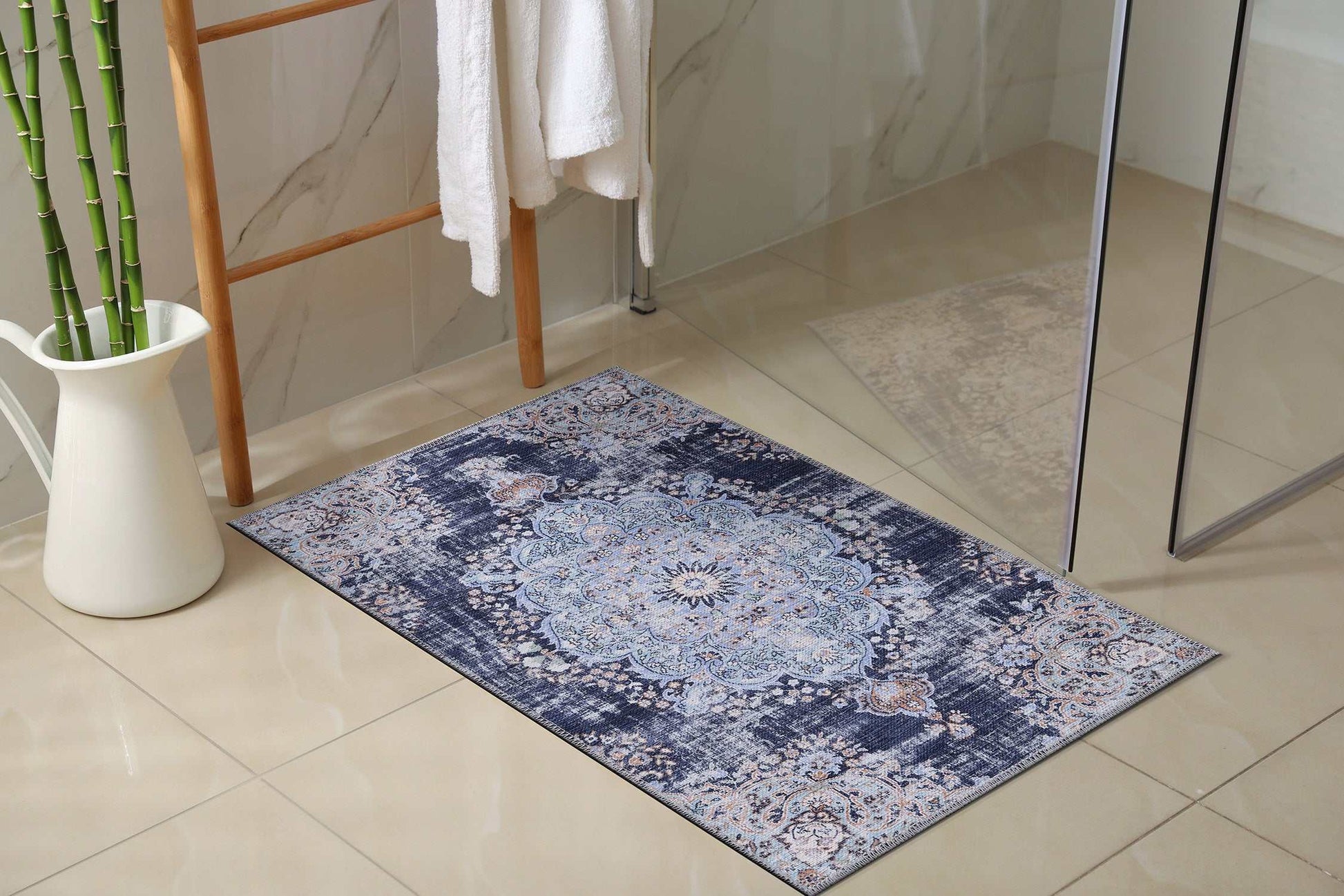 Rain Blue Modern Bohemian NonSlip Indoor Area Rugs - Ornate Home