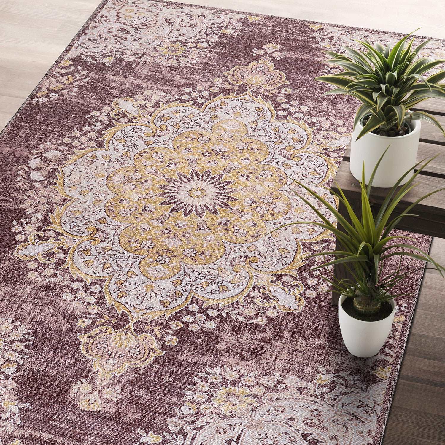 Rain Yellow/Brown Modern Bohemian NonSlip Indoor Area Rugs - Ornate Home