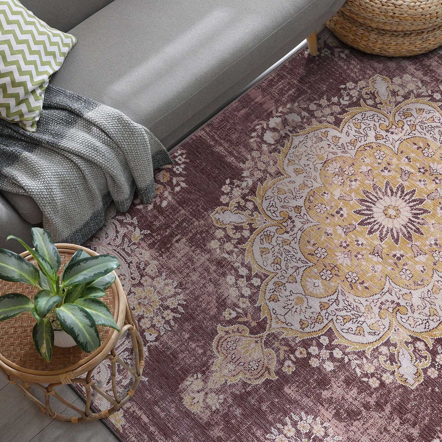 Rain Yellow/Brown Modern Bohemian NonSlip Indoor Area Rugs - Ornate Home