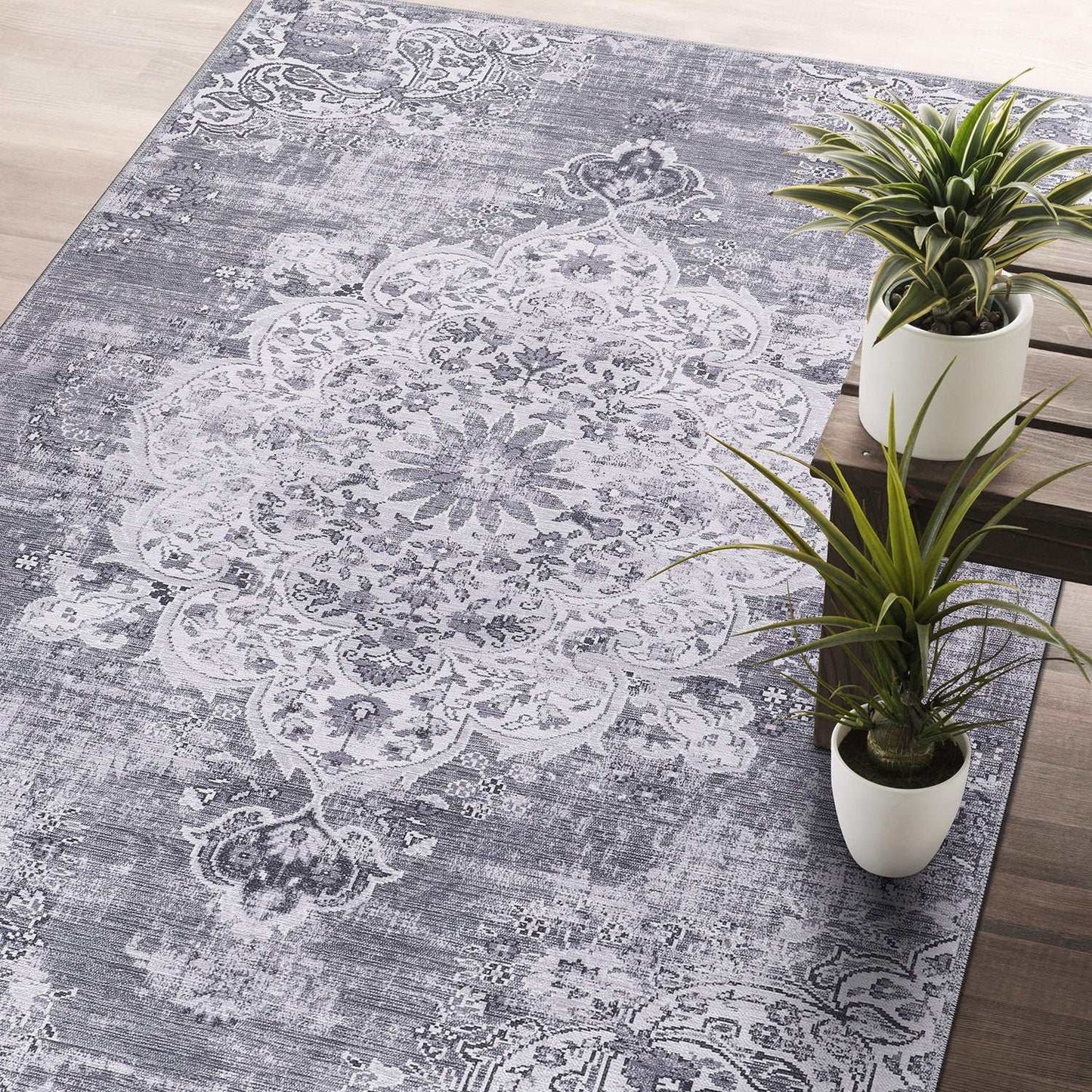 Rain Gray/White Modern Bohemian Non-Slip Indoor Area Rugs - Ornate Home