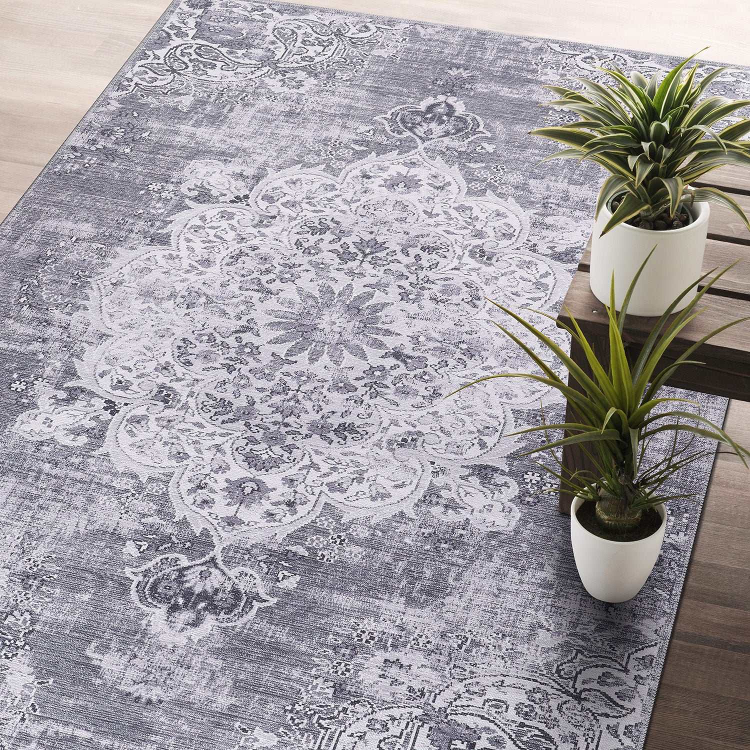 Rain Gray/White Modern Bohemian Non-Slip Indoor Area Rugs - Ornate Home