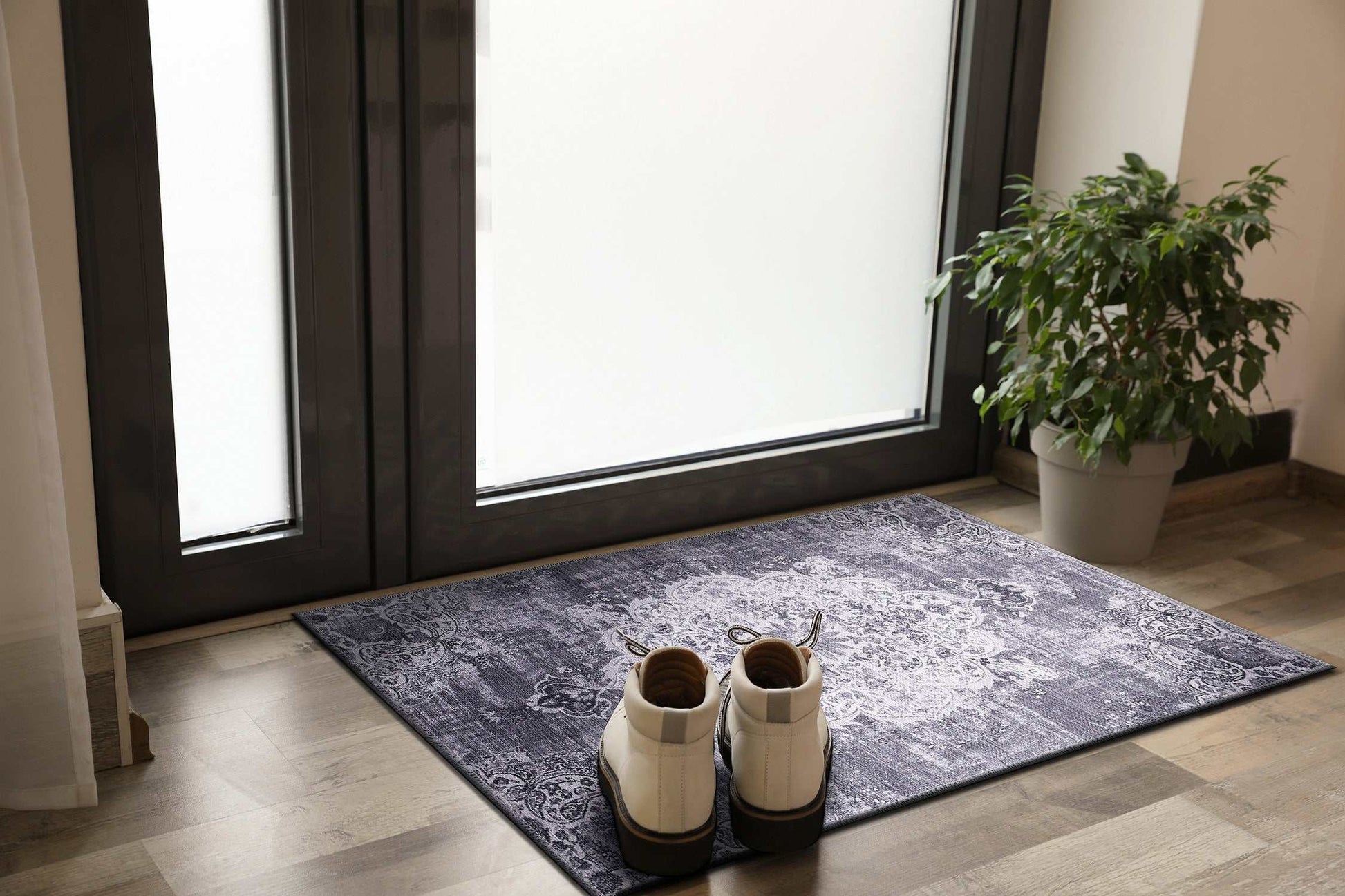 Rain Gray/White Modern Bohemian Non-Slip Indoor Area Rugs - Ornate Home