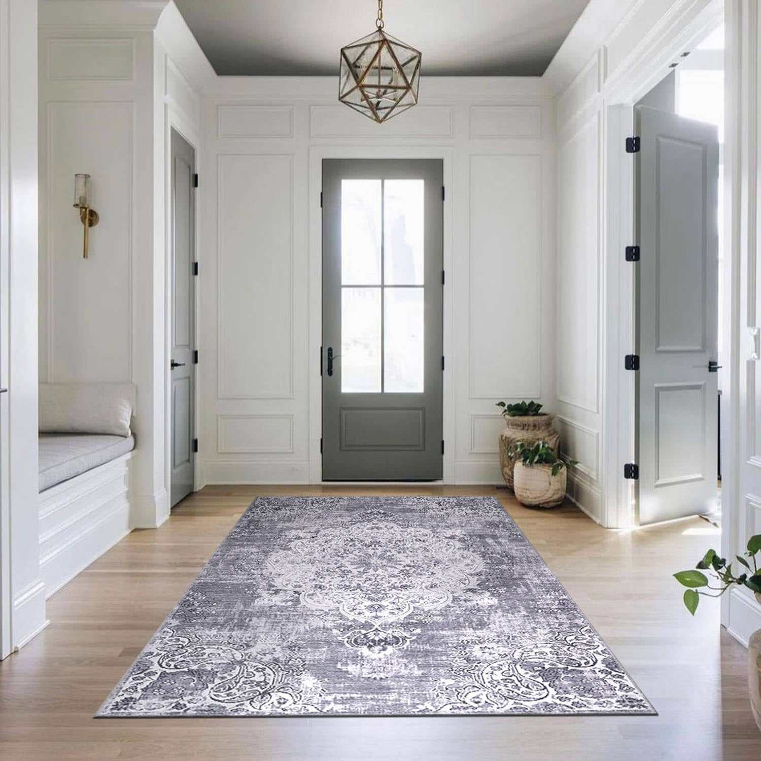 Rain Gray/White Modern Bohemian Non-Slip Indoor Area Rugs - Ornate Home