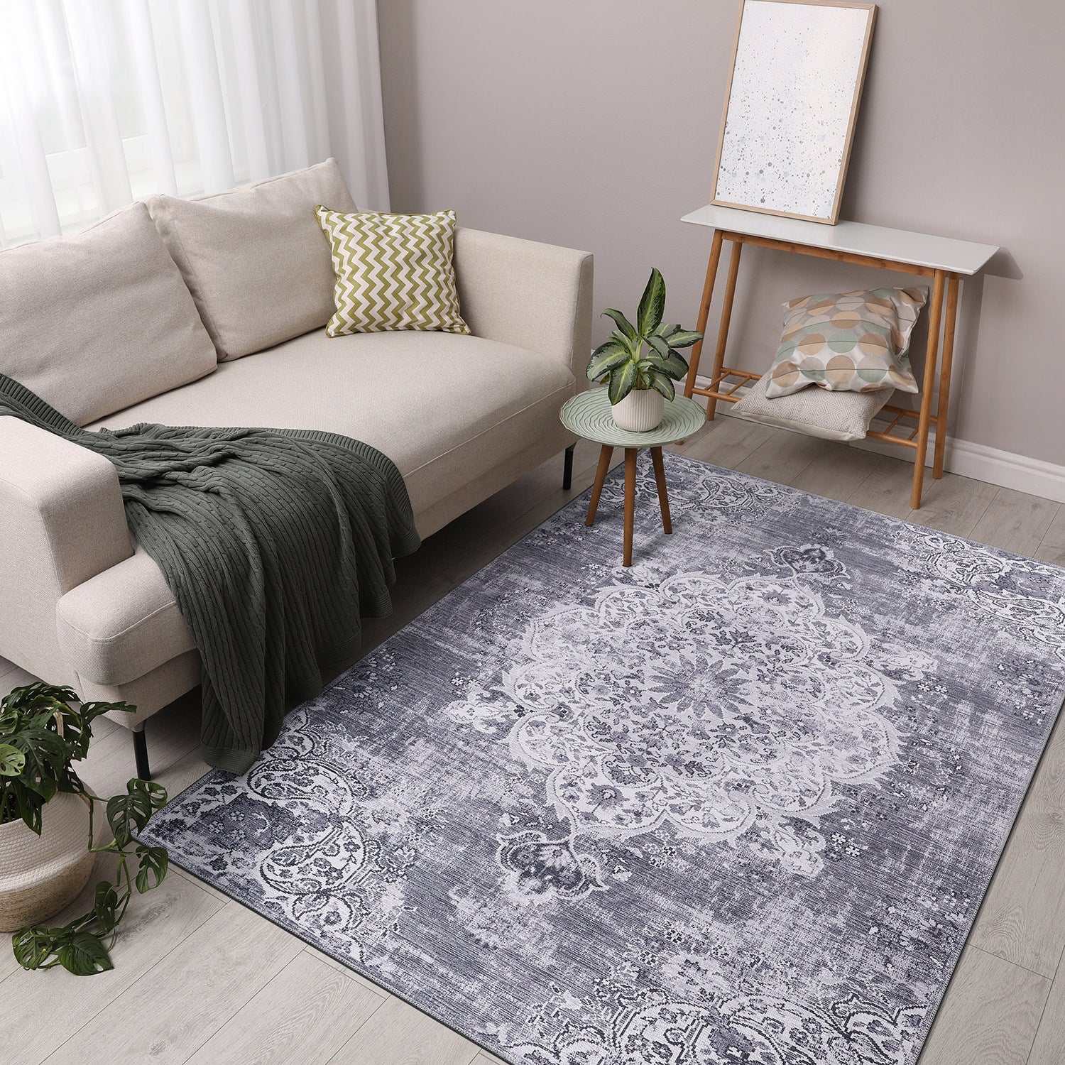 Rain Gray/White Modern Bohemian Non-Slip Indoor Area Rugs - Ornate Home