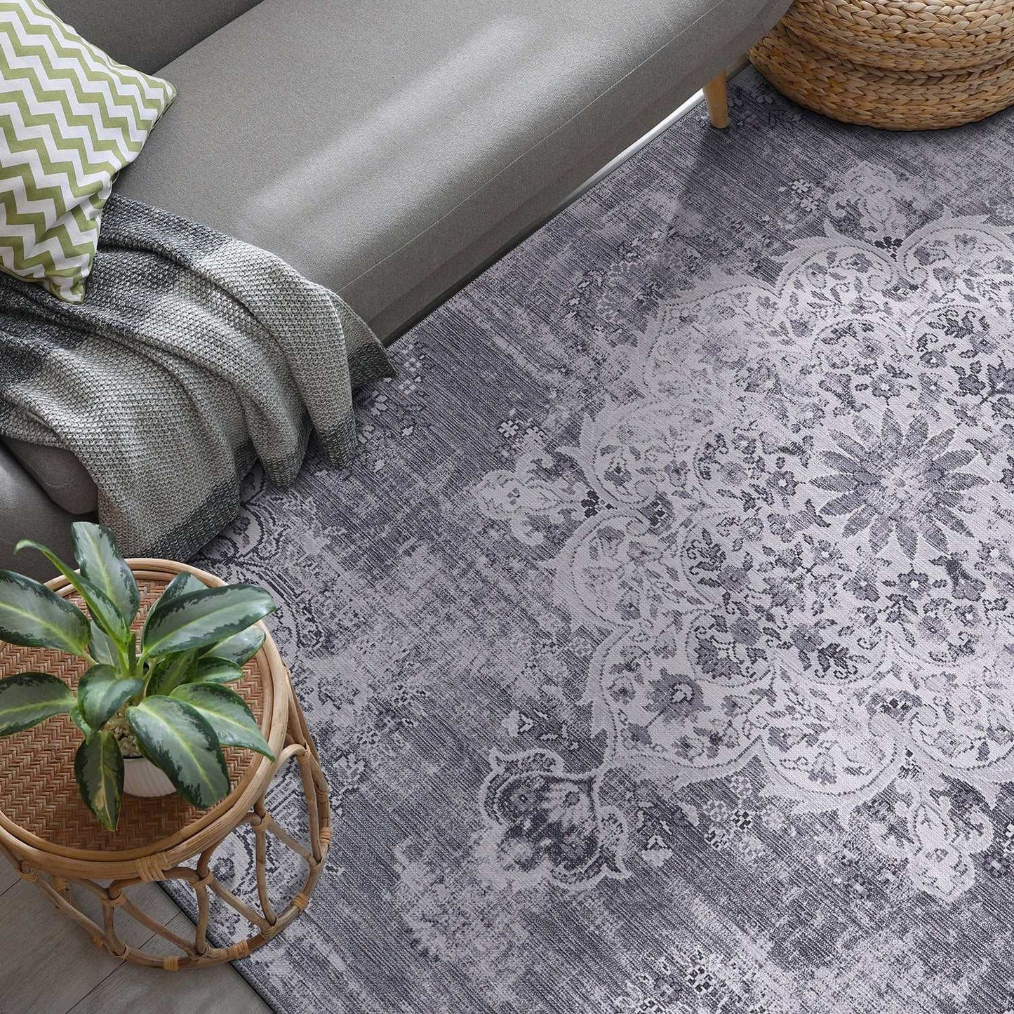 Rain Gray/White Modern Bohemian Non-Slip Indoor Area Rugs - Ornate Home