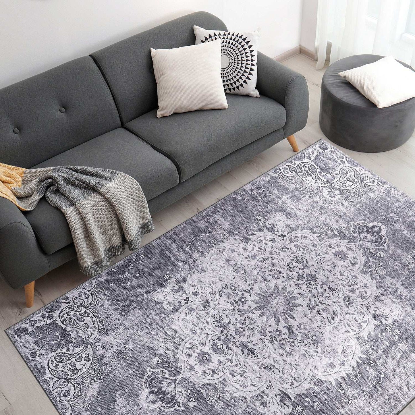 Rain Gray/White Modern Bohemian Non-Slip Indoor Area Rugs - Ornate Home