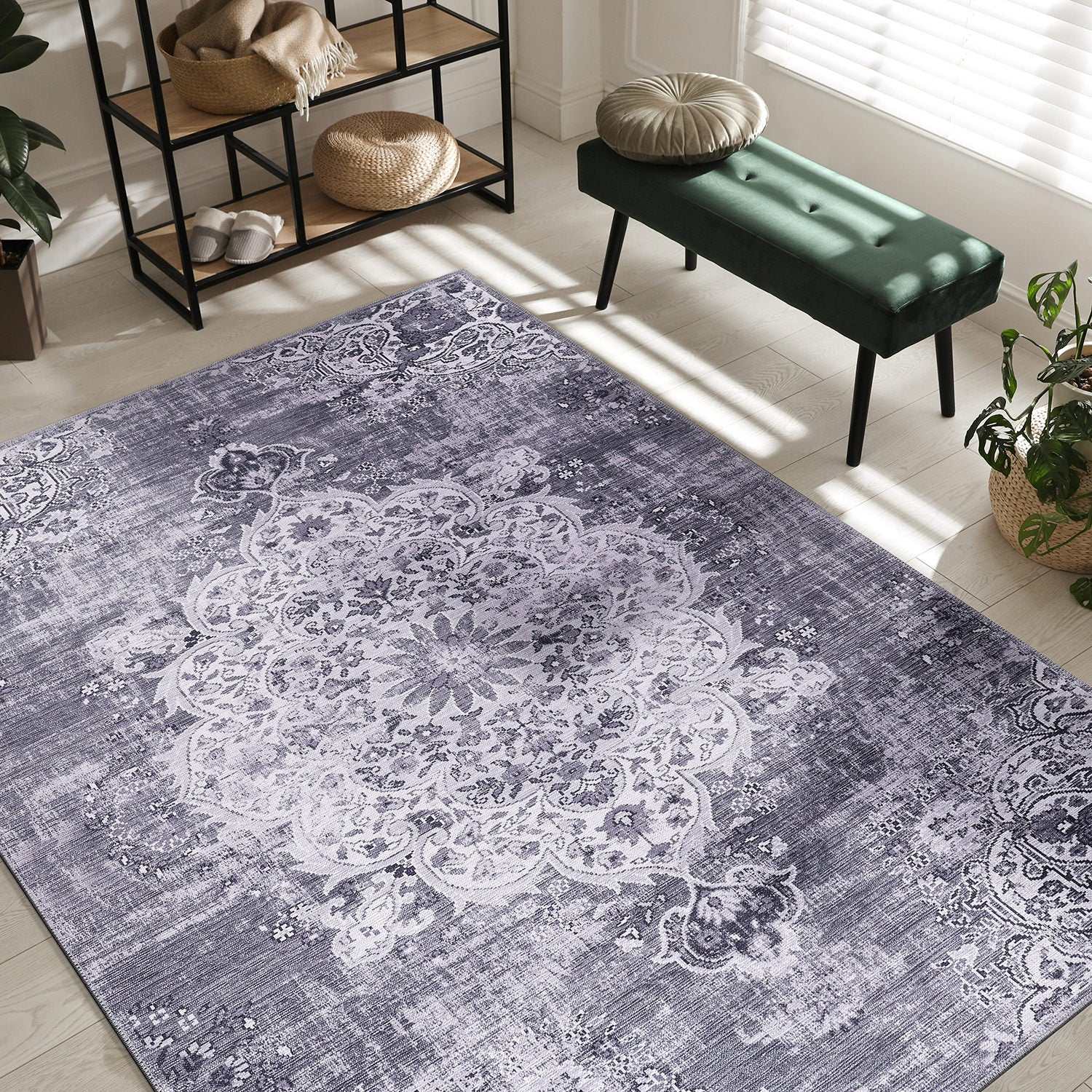 Rain Gray/White Modern Bohemian Non-Slip Indoor Area Rugs - Ornate Home