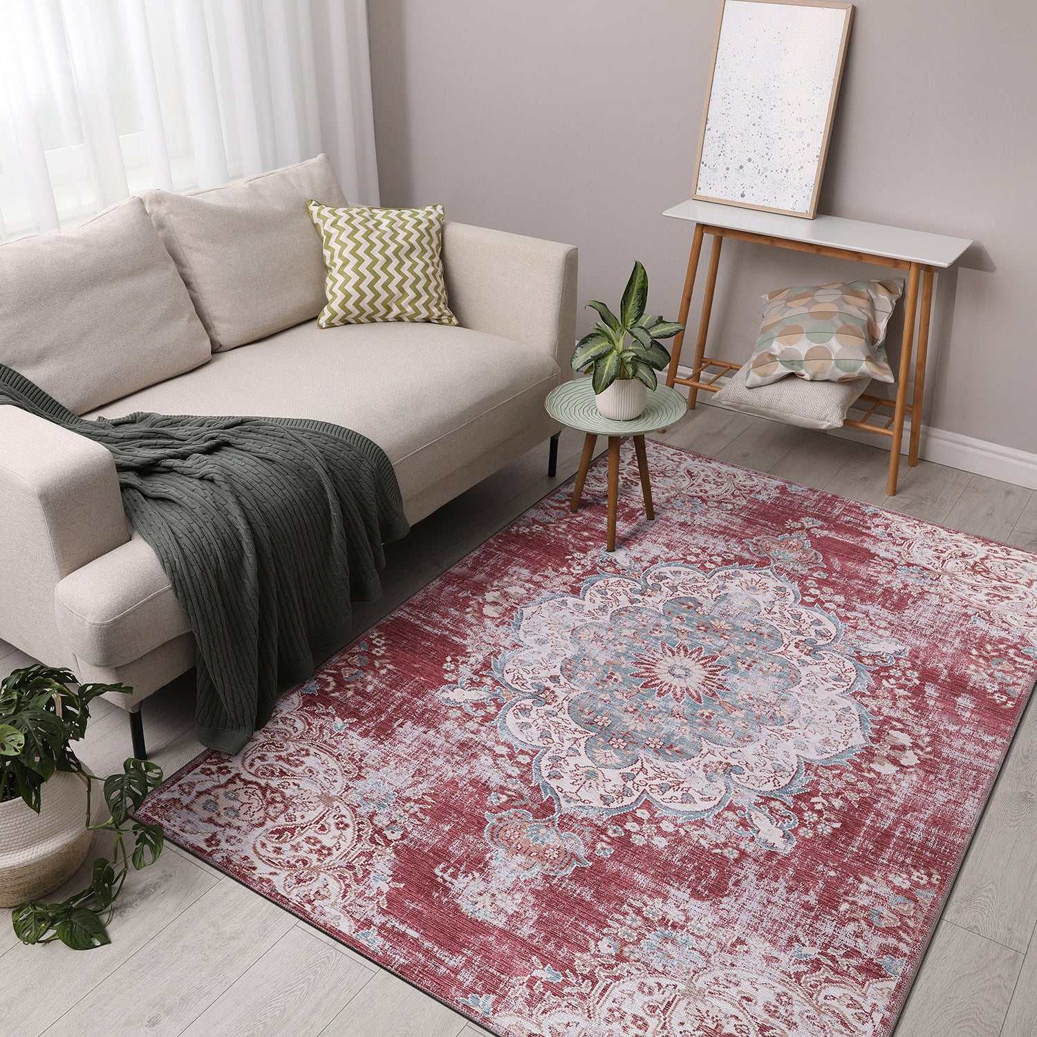 Rain Rust Red Modern Bohemian NonSlip Indoor Area Rugs - Ornate Home