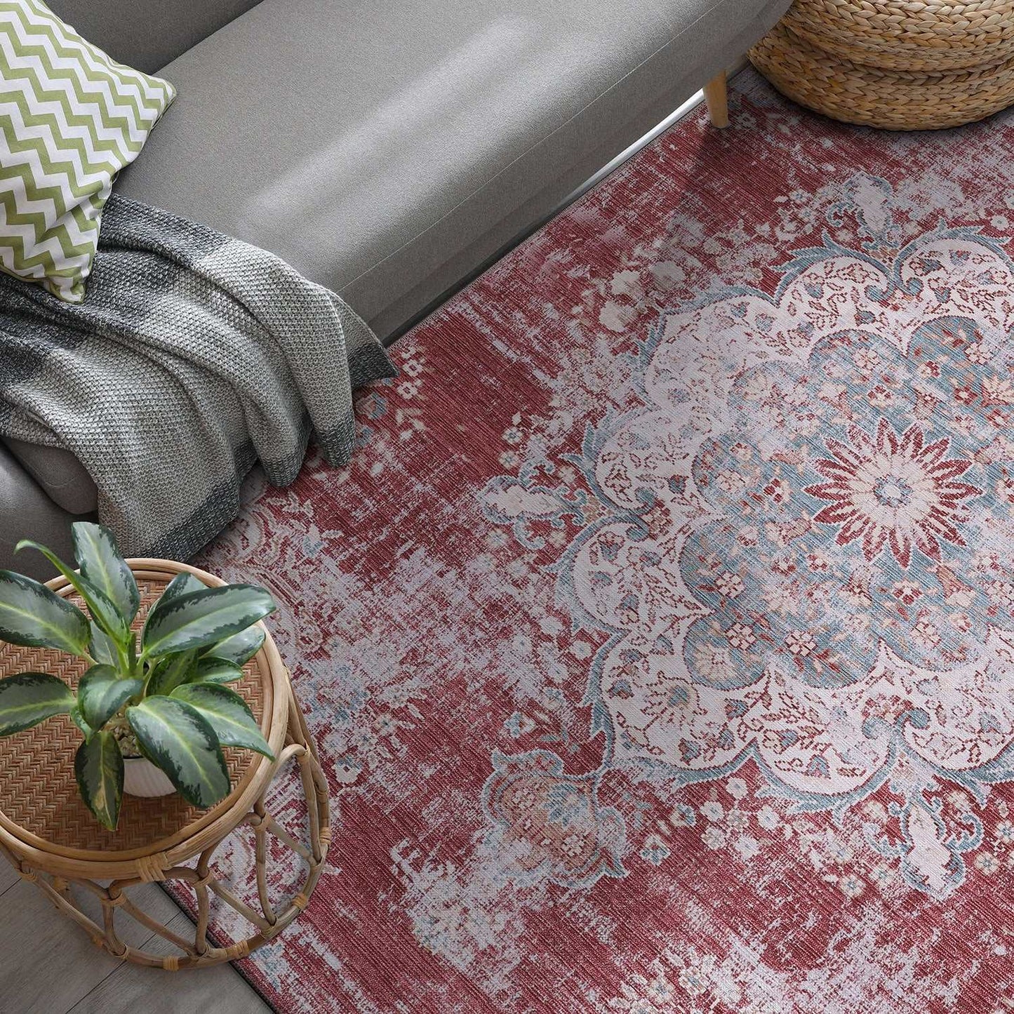 Rain Rust Red Modern Bohemian NonSlip Indoor Area Rugs - Ornate Home