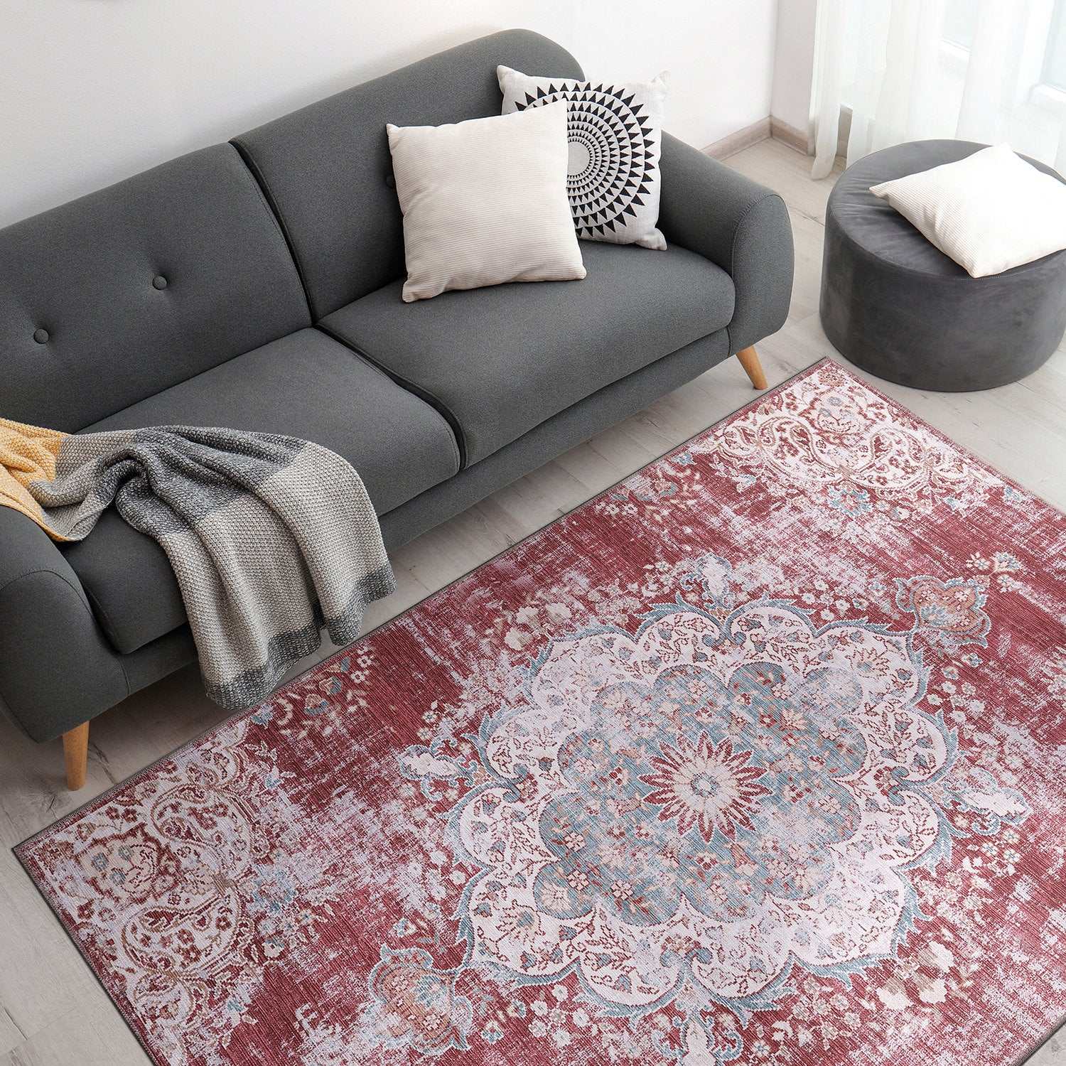 Rain Rust Red Modern Bohemian NonSlip Indoor Area Rugs - Ornate Home