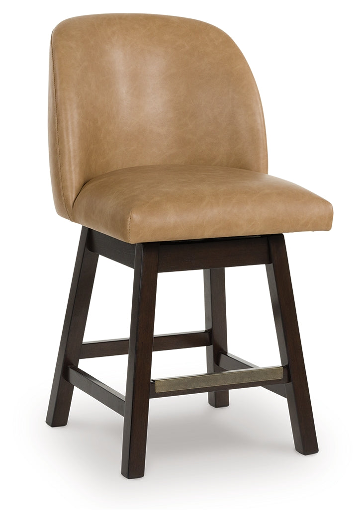 Neymorton Dark Grayish Brown Faux leather Upholstered Swivel Barstool (Set of 2)- Viva Furn